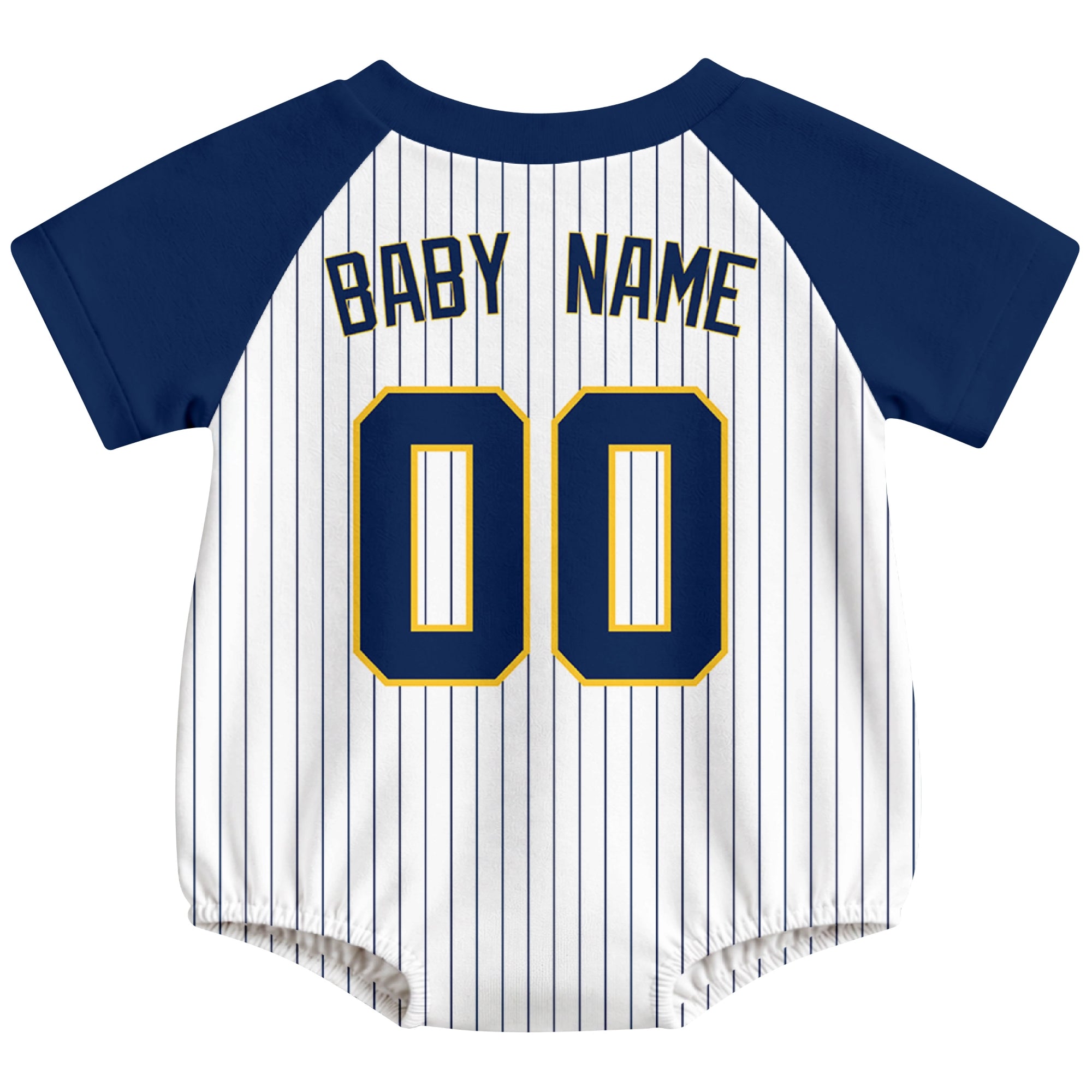 Milwaukee baseball baby bodysuit back view in White color style with custom baby name and number