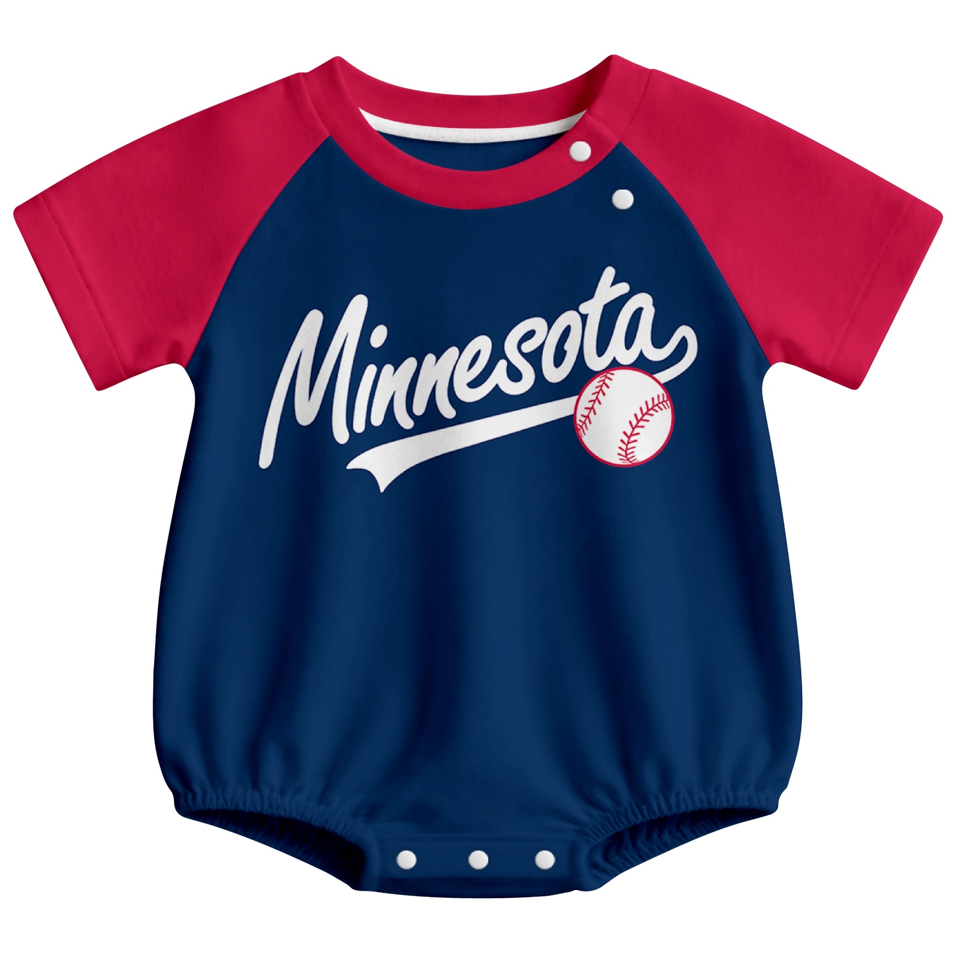 Minnesota baseball baby bodysuit front view in Navy color style