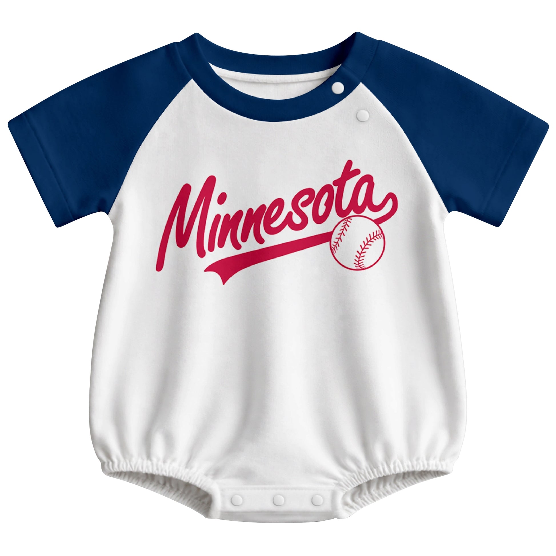 Minnesota baseball baby bodysuit front view in White color style