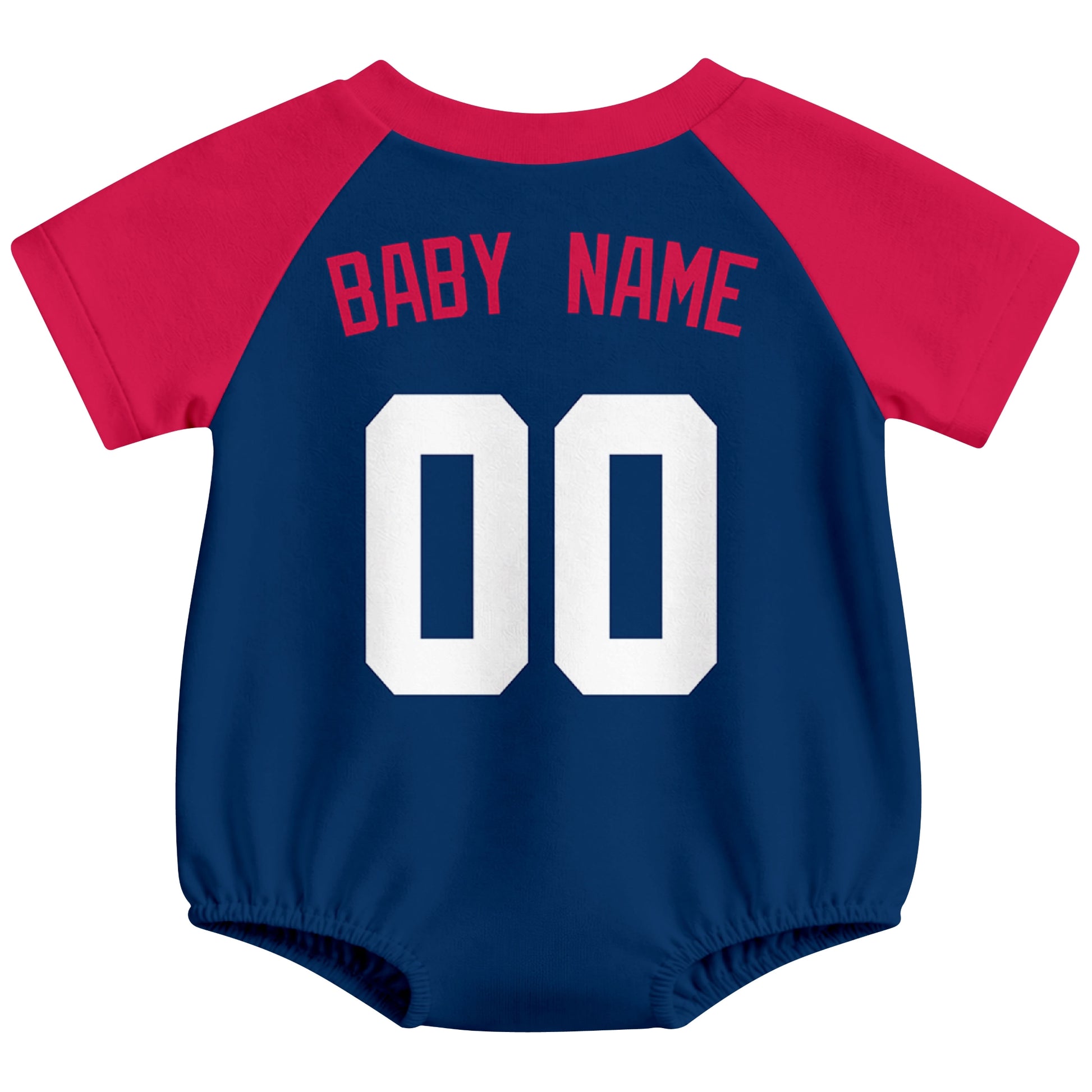 Minnesota baseball baby bodysuit back view in Navy color style with custom baby name and number