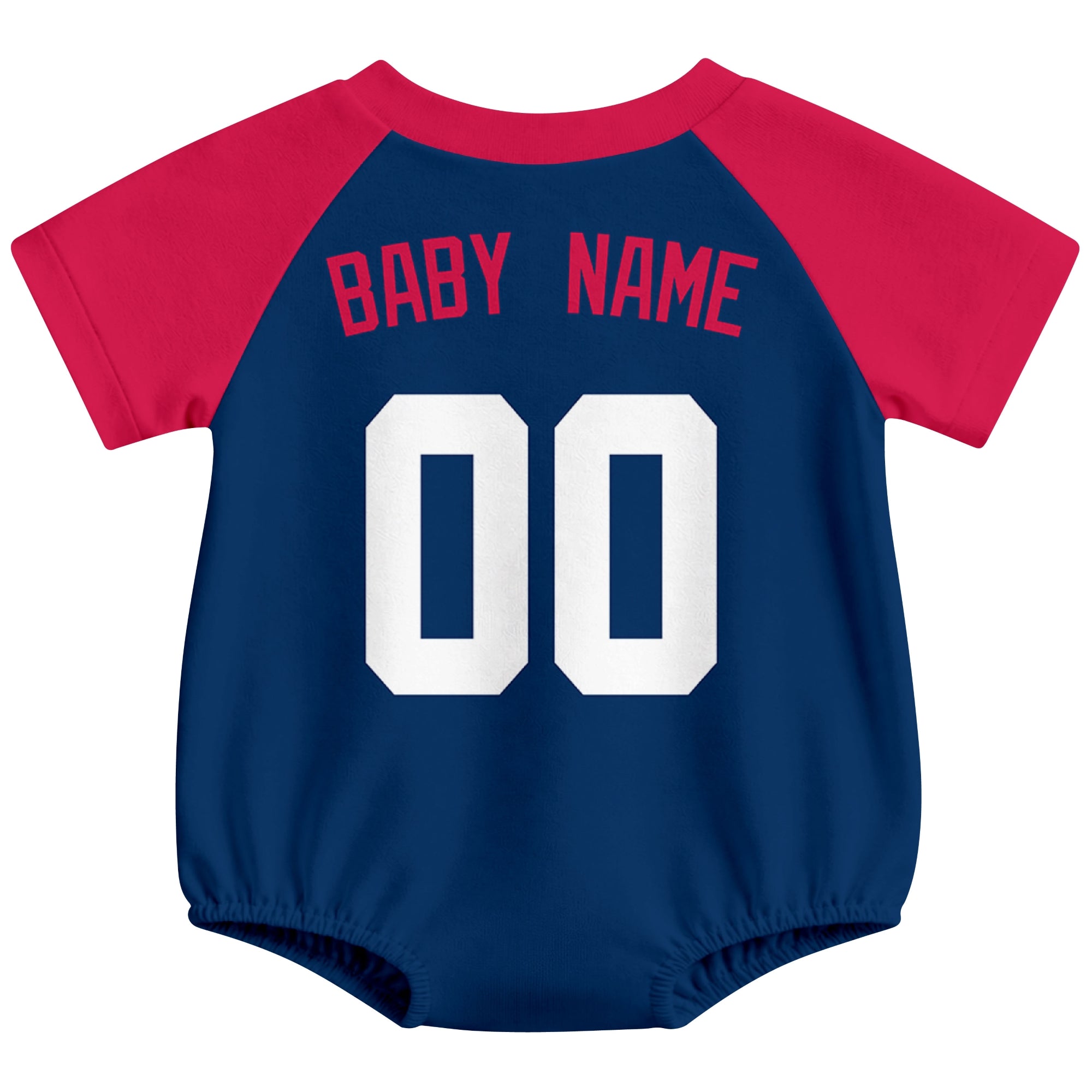 Minnesota baseball baby bodysuit back view in Navy color style with custom baby name and number