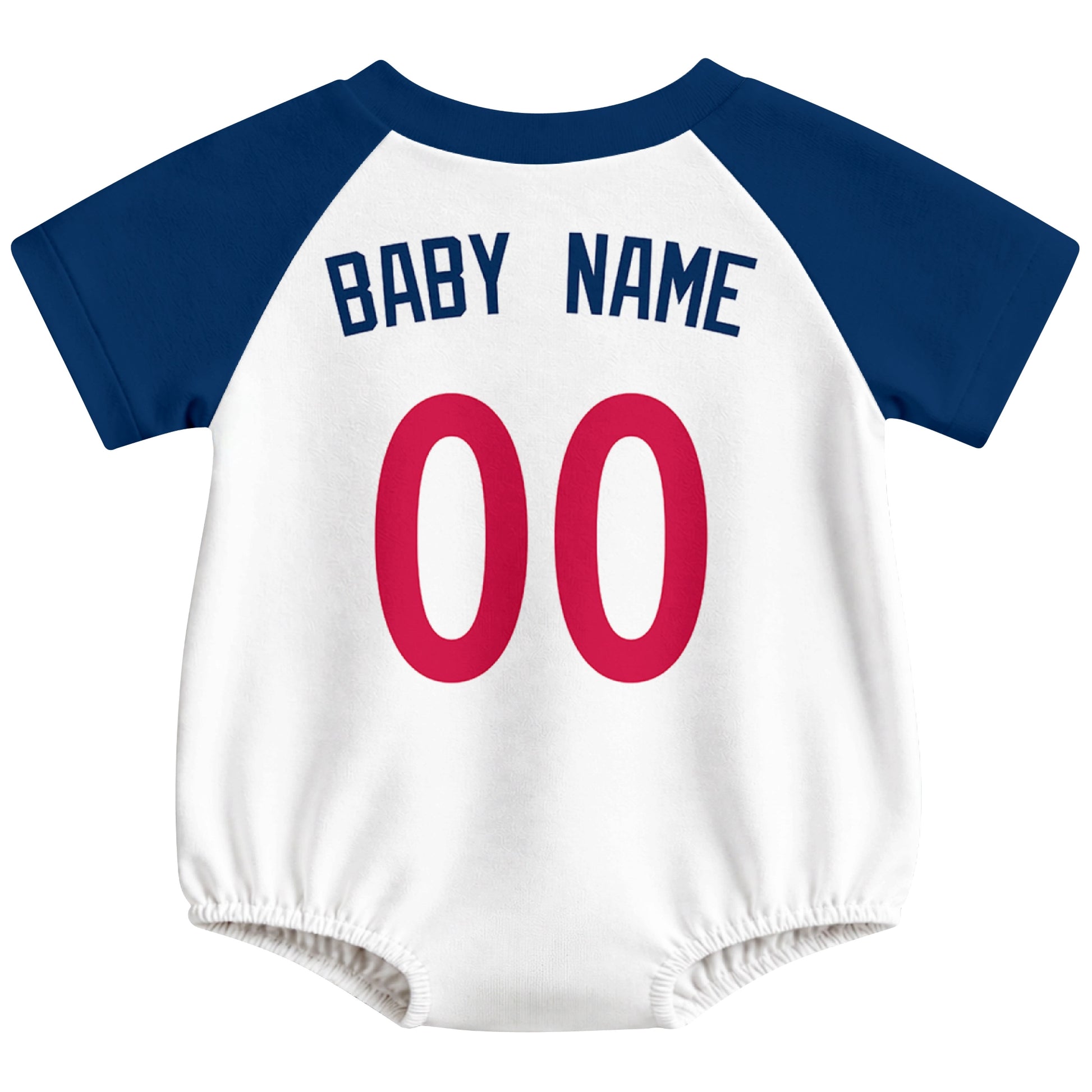 Minnesota baseball baby bodysuit back view in White color style with custom baby name and number