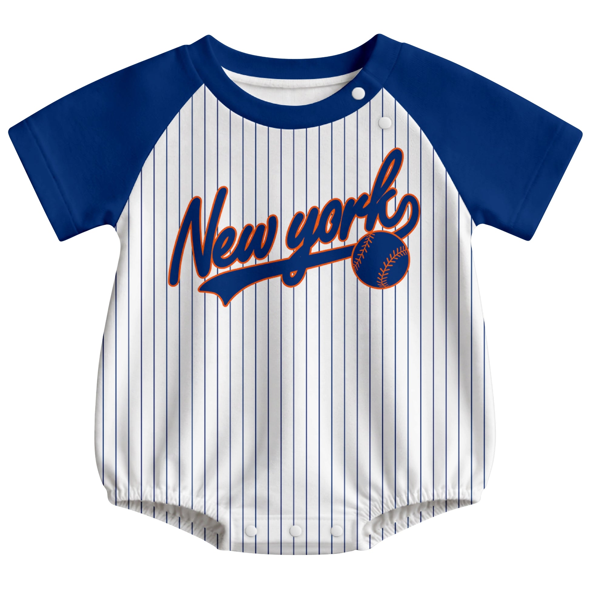 New York M baseball baby bodysuit front view in White color style