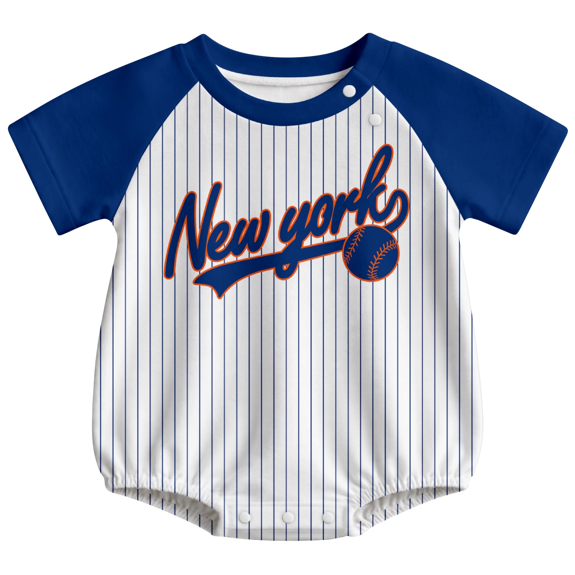New York M baseball baby bodysuit front view in White color style