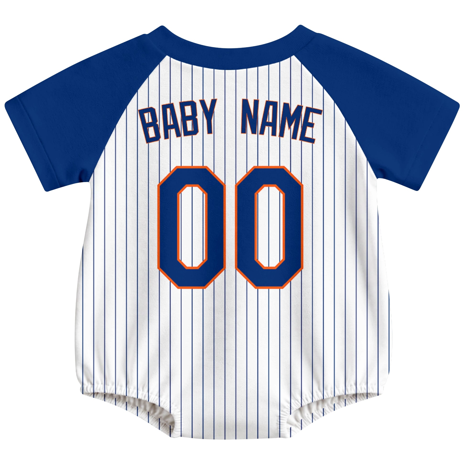 New York M baseball baby bodysuit back view in White color style with custom baby name and number