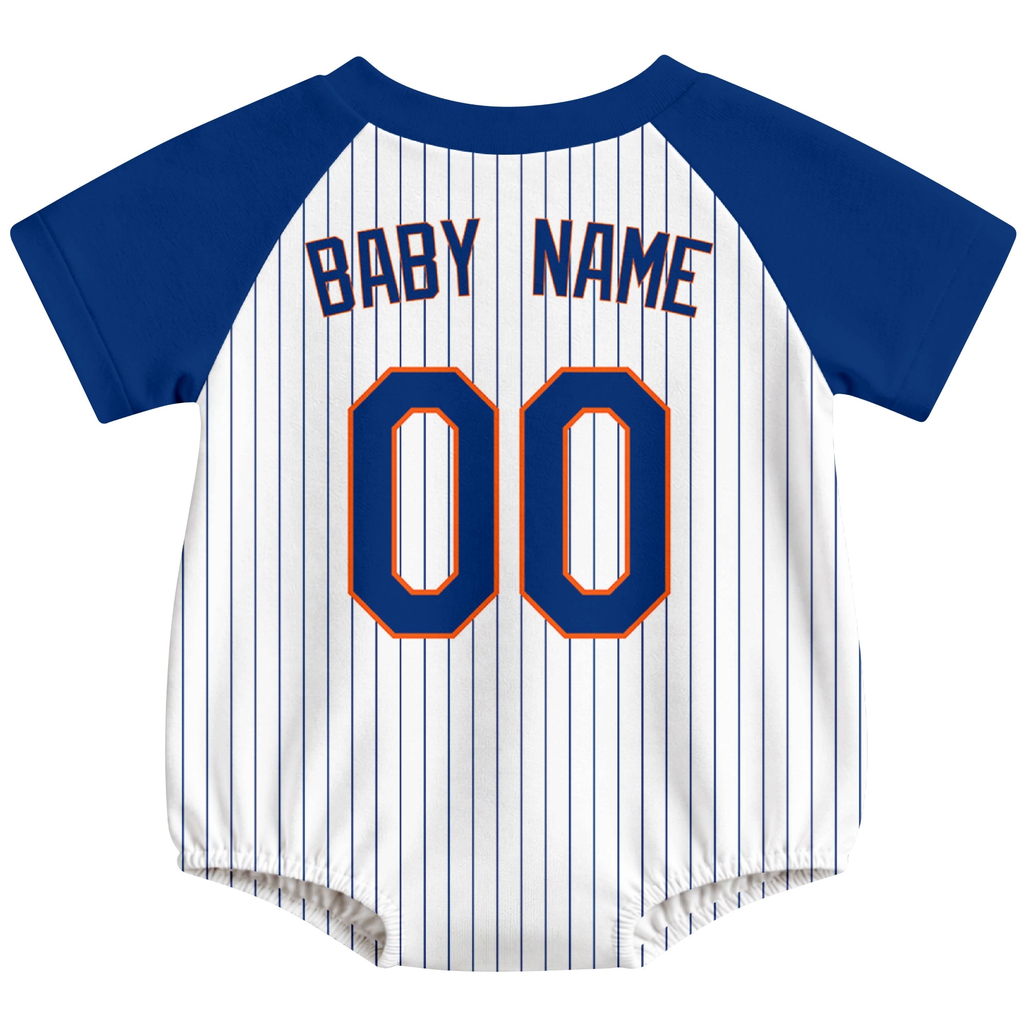 New York M baseball baby bodysuit back view in White color style with custom baby name and number