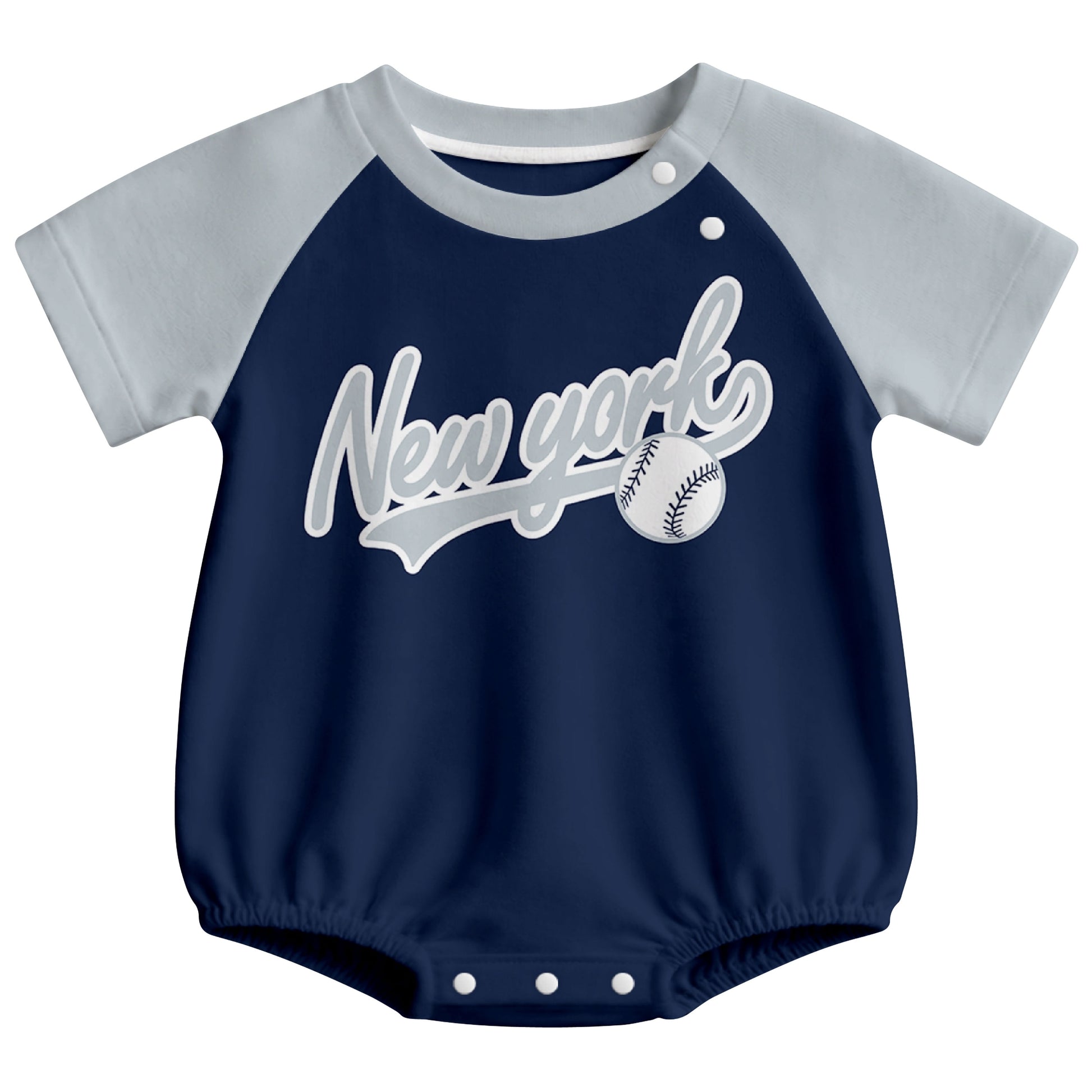 New York baseball baby bodysuit front view in Navy color style
