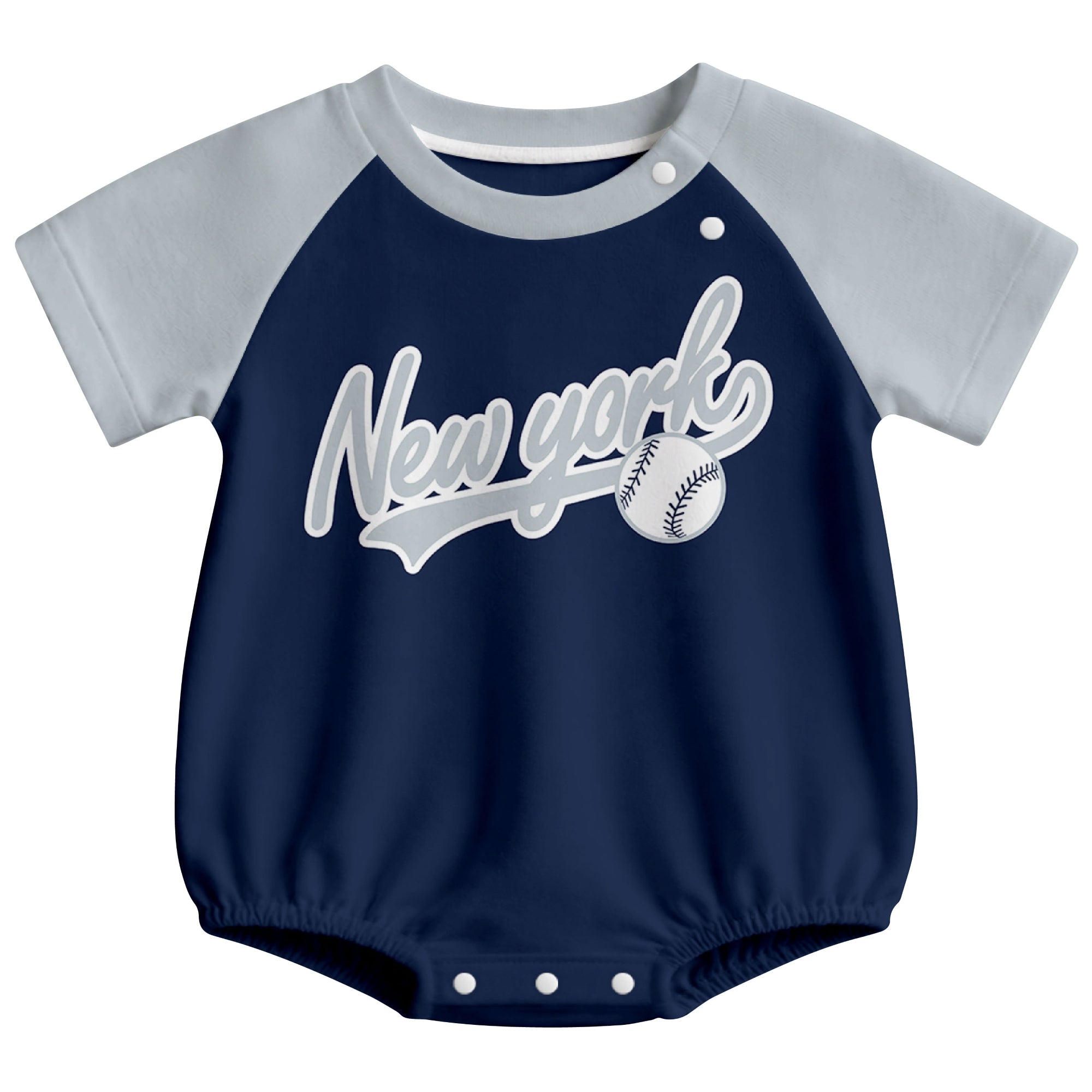 New York baseball baby bodysuit front view in Navy color style