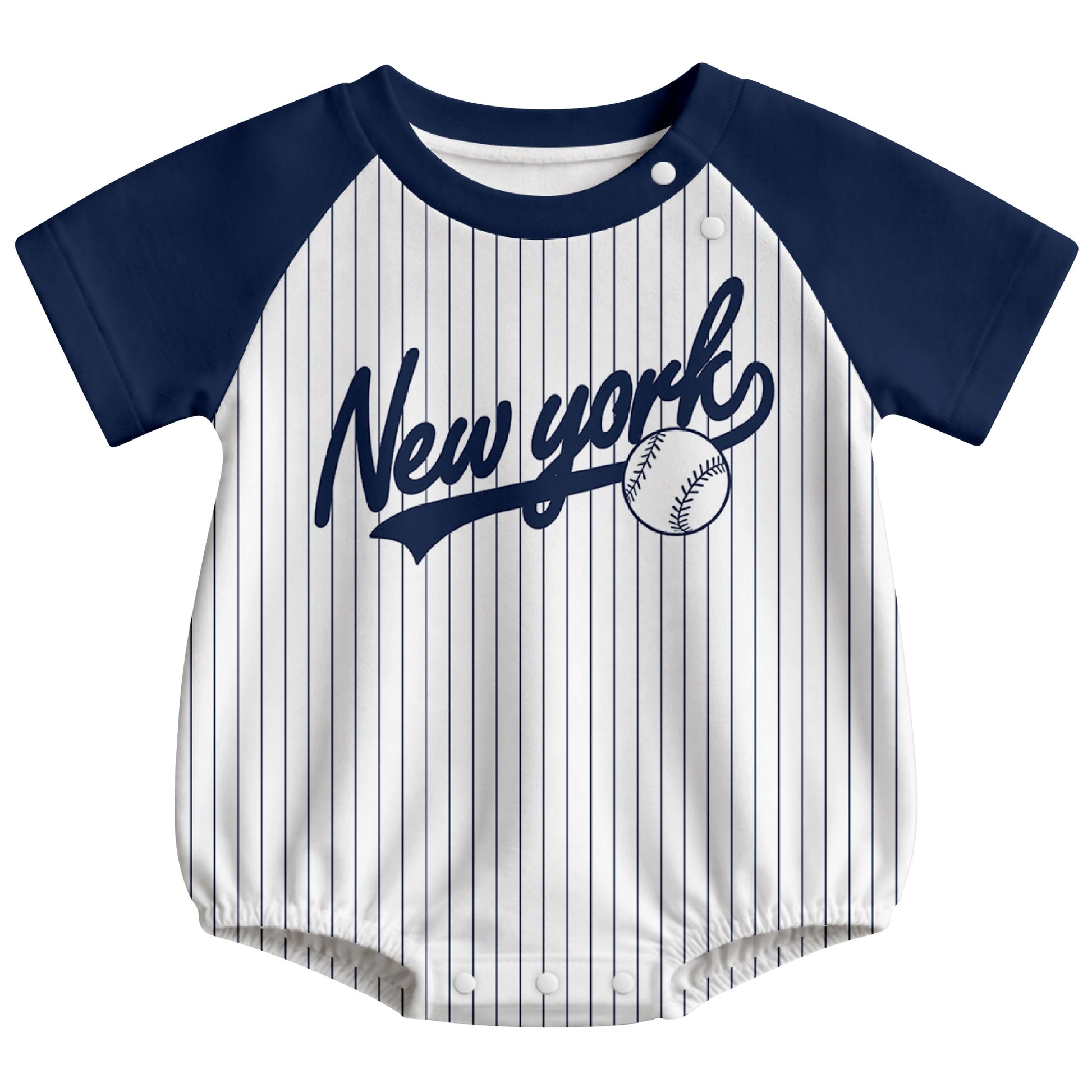 New York baseball baby bodysuit front view in White color style