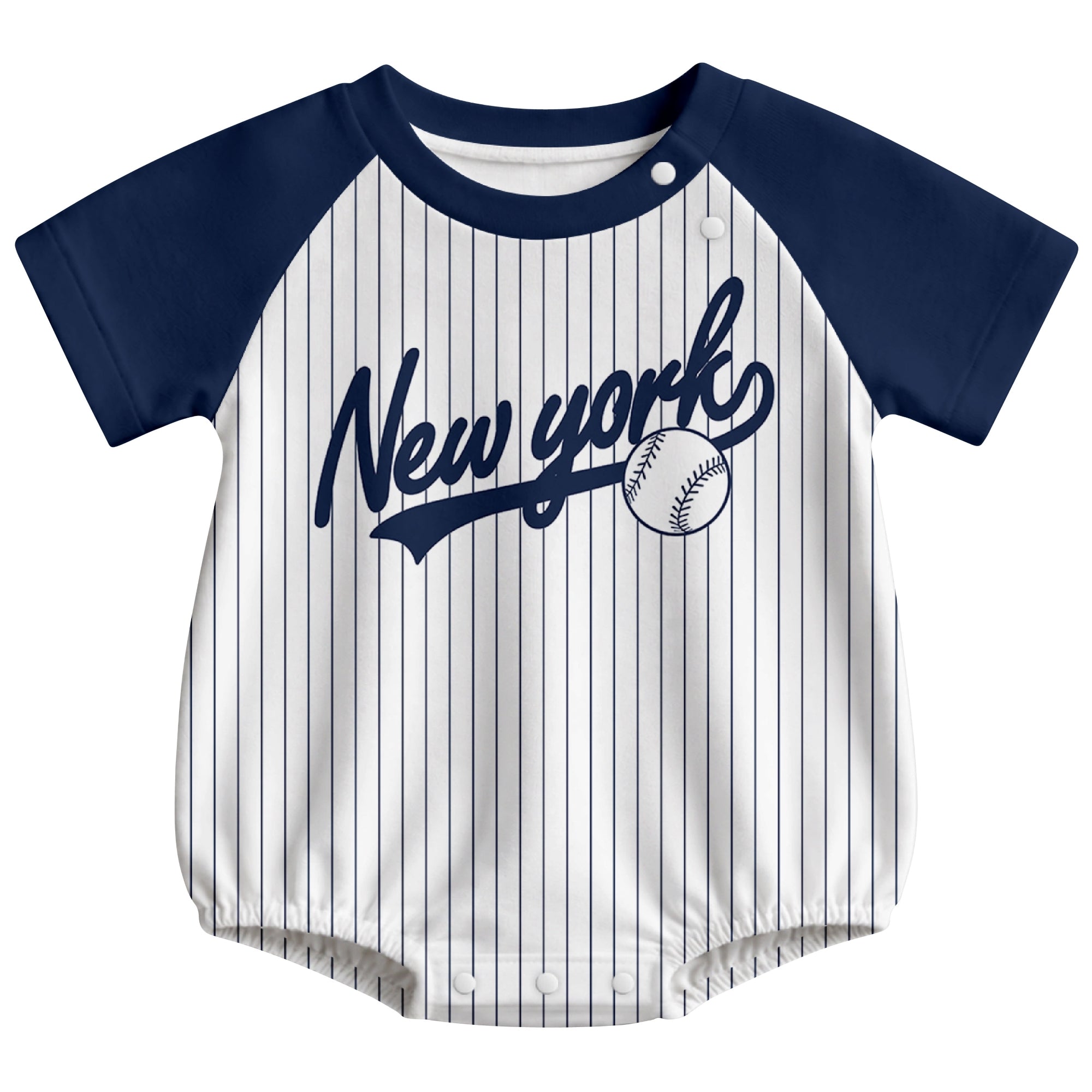 New York baseball baby bodysuit front view in White color style