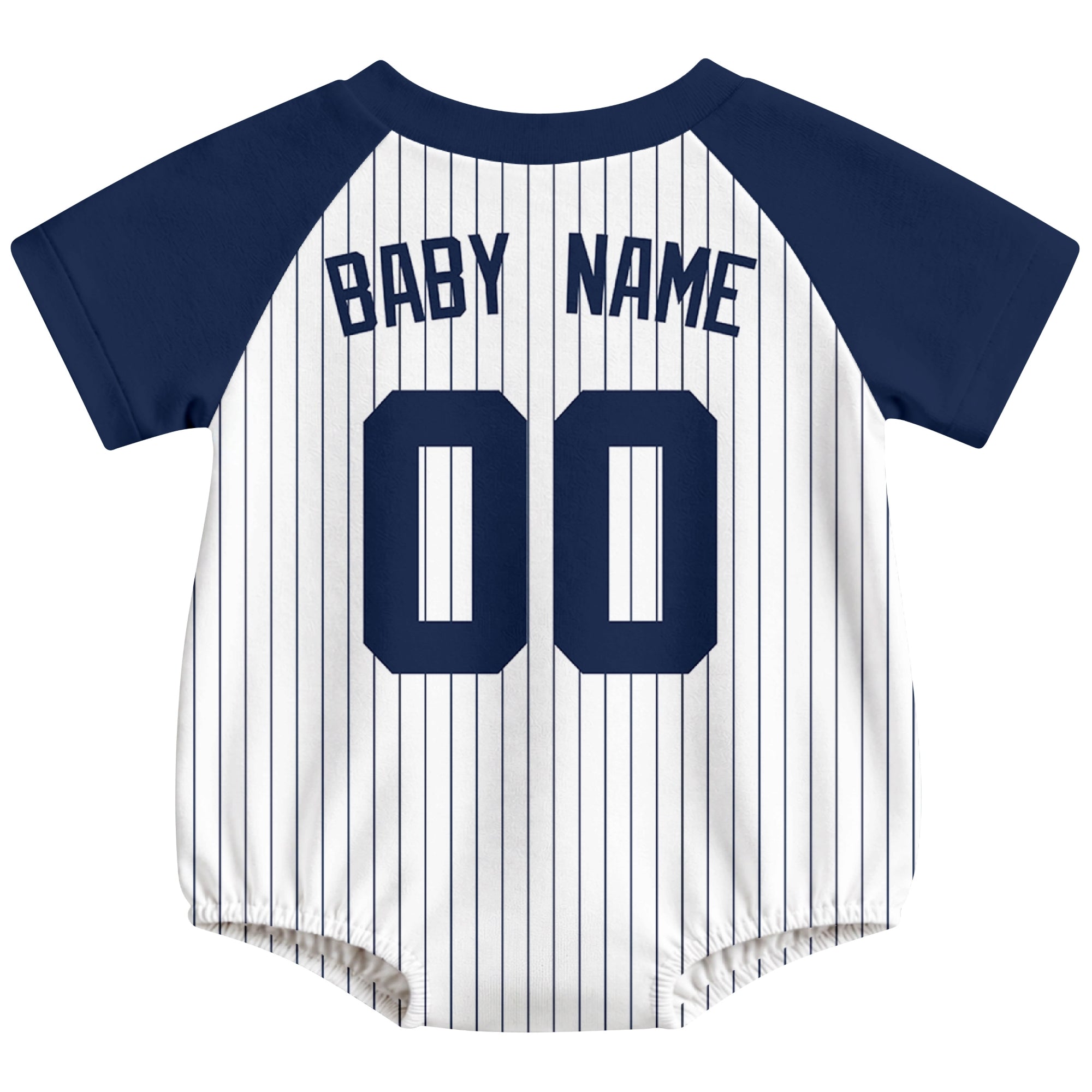 New York baseball baby bodysuit back view in White color style with custom baby name and number