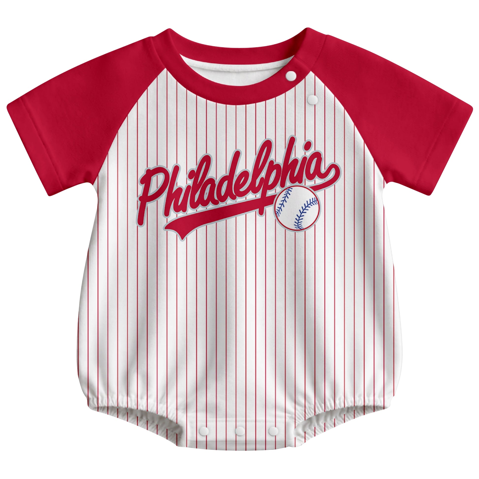 Philadelphia baseball baby bodysuit front view in White color style