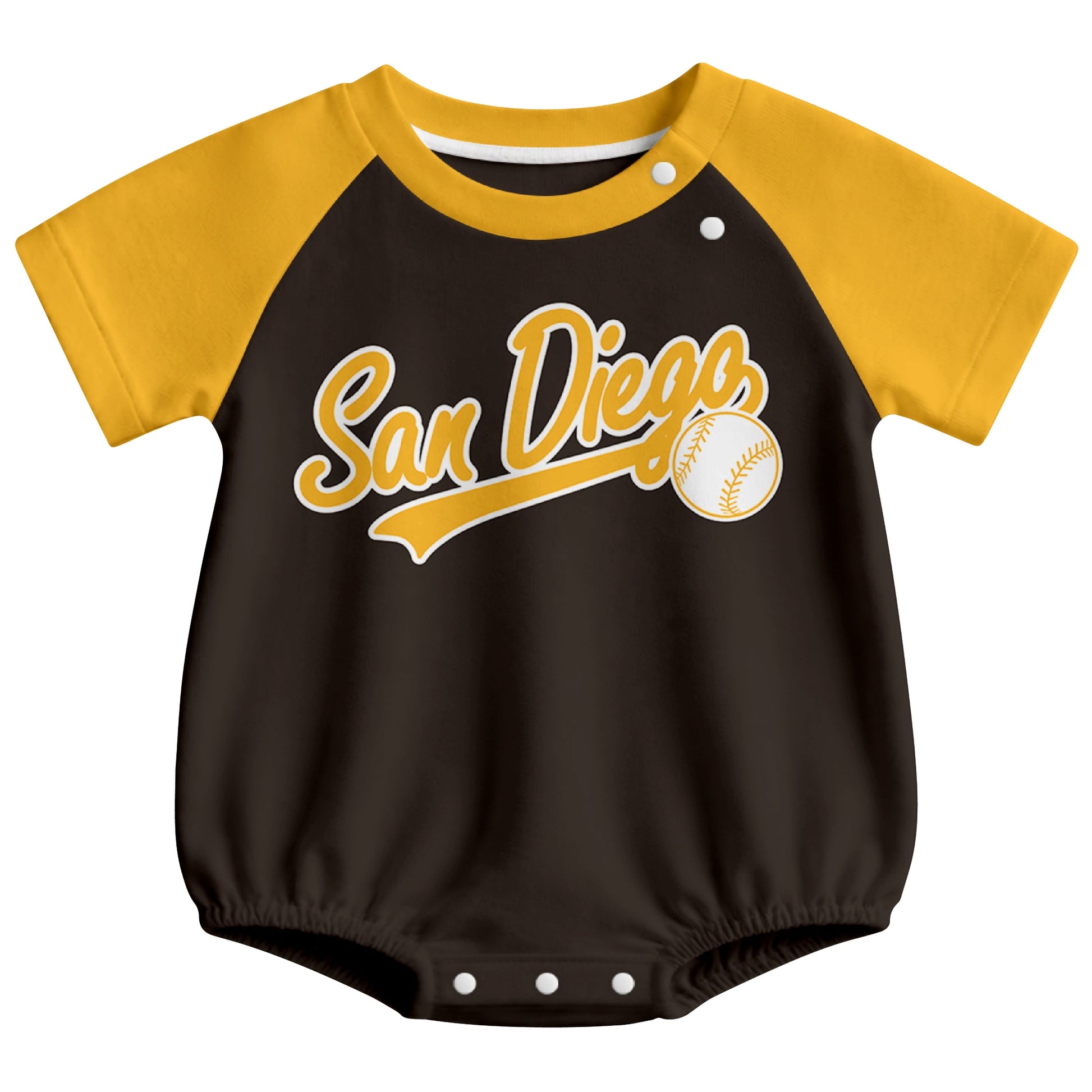 San Diego baseball baby bodysuit front view in Brown color style