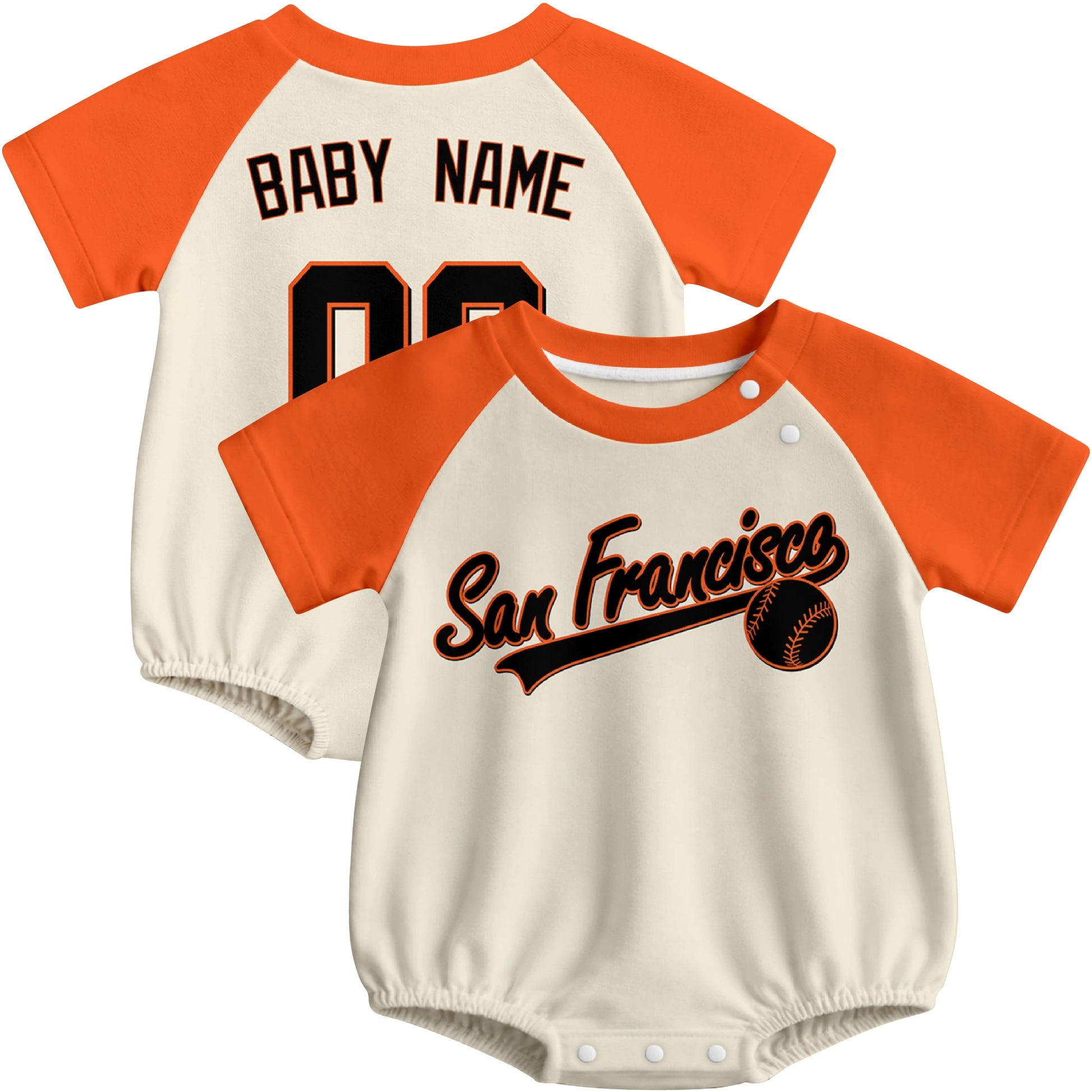 San Francisco baseball baby bodysuit front and back view in Cream color style