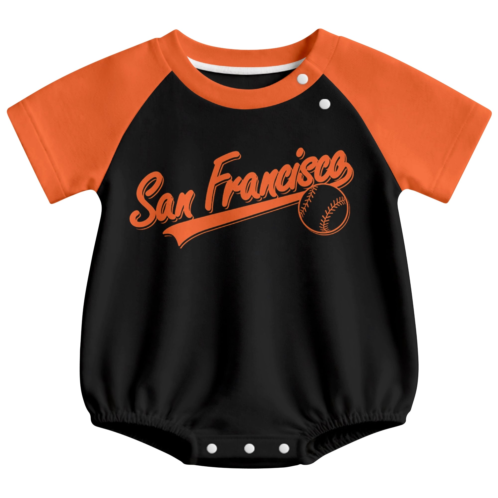 San Francisco baseball baby bodysuit front view in Black color style