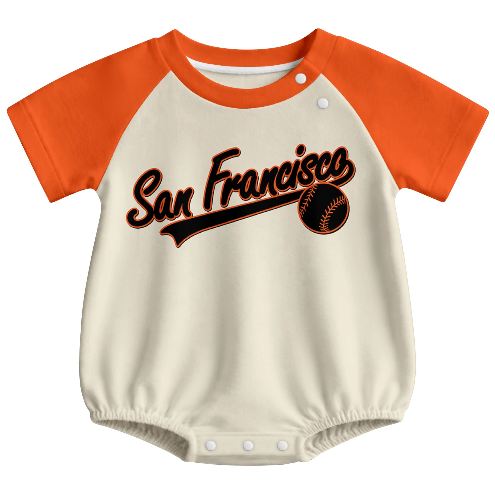 San Francisco baseball baby bodysuit front view in Cream color style