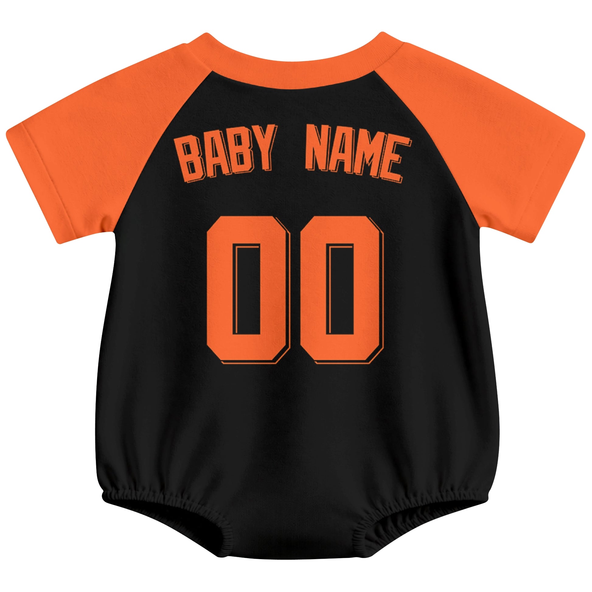 San Francisco baseball baby bodysuit back view in Black color style with custom baby name and number