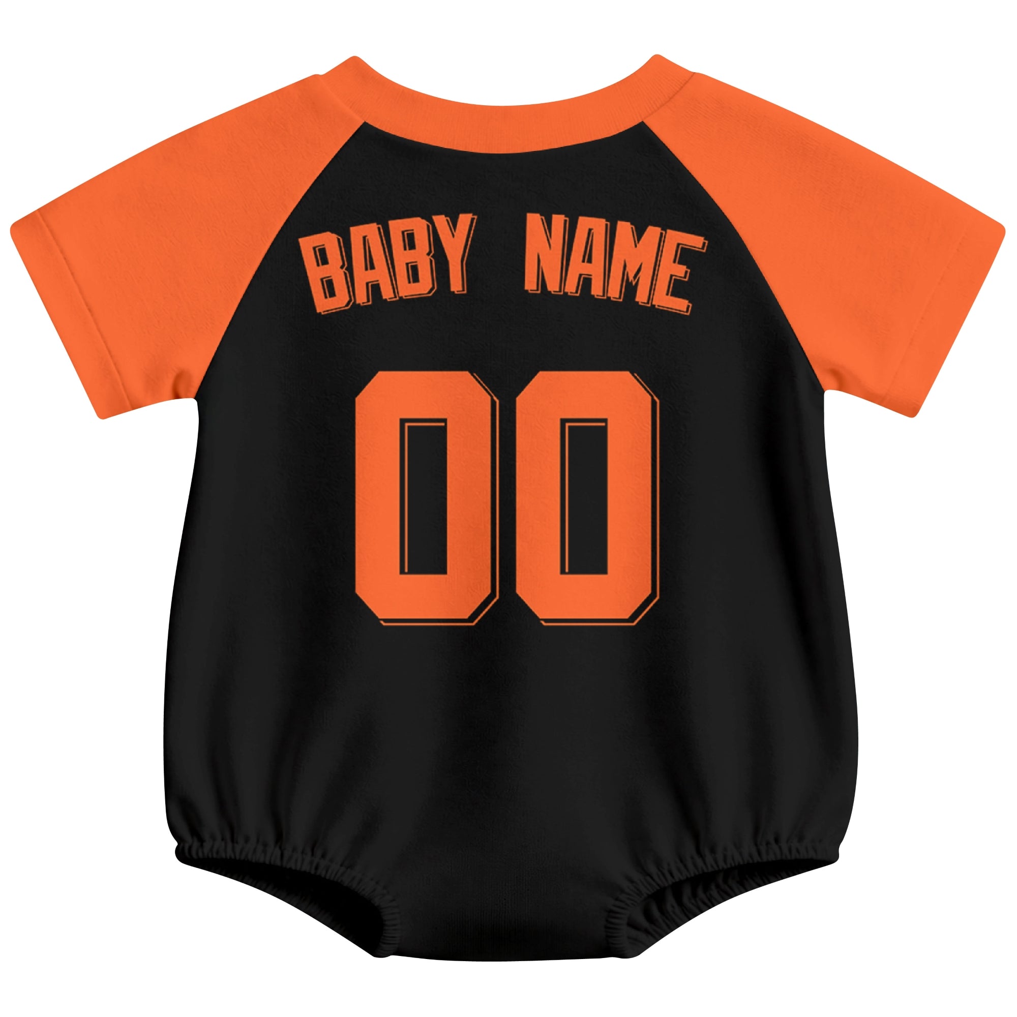 San Francisco baseball baby bodysuit back view in Black color style with custom baby name and number