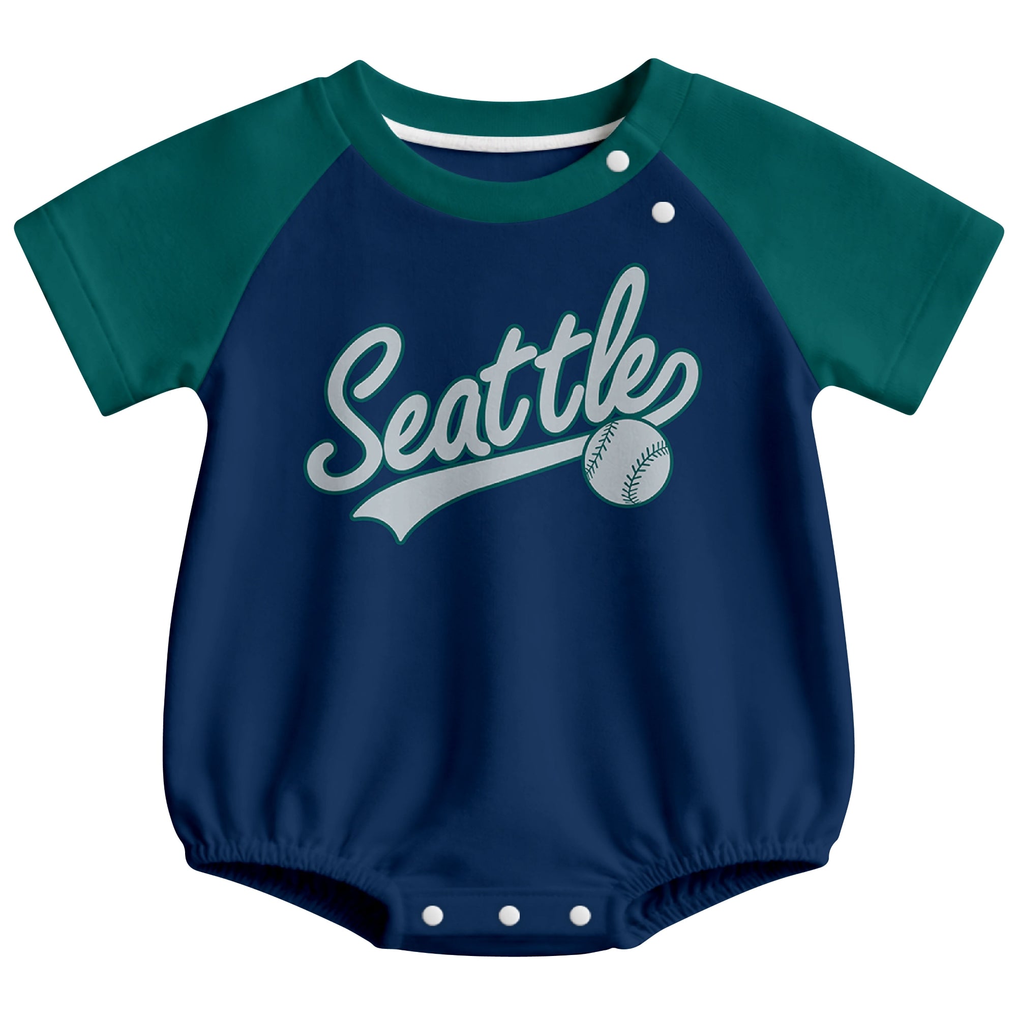 Seattle baseball baby bodysuit front view in Navy color style
