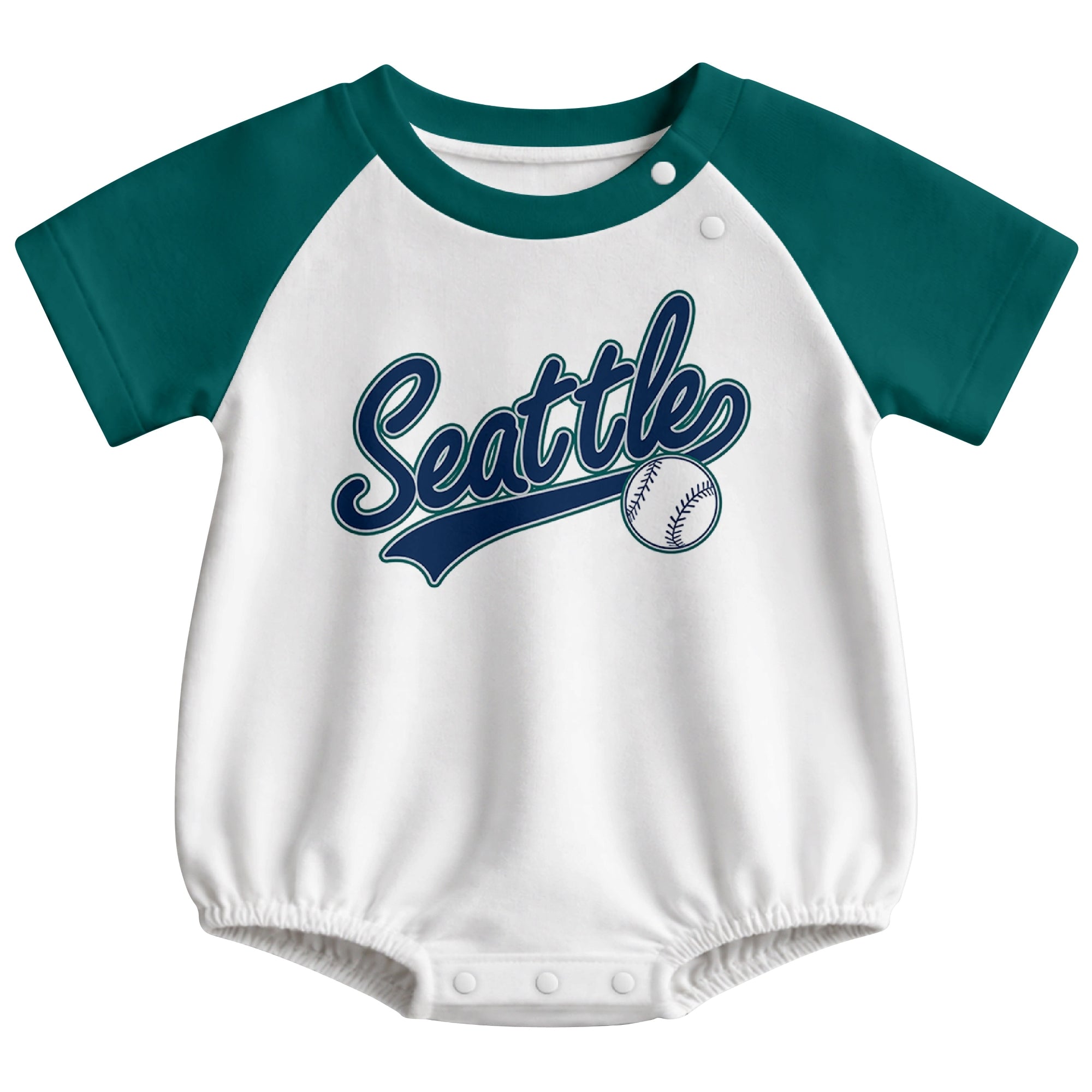 Seattle baseball baby bodysuit front view in White color style