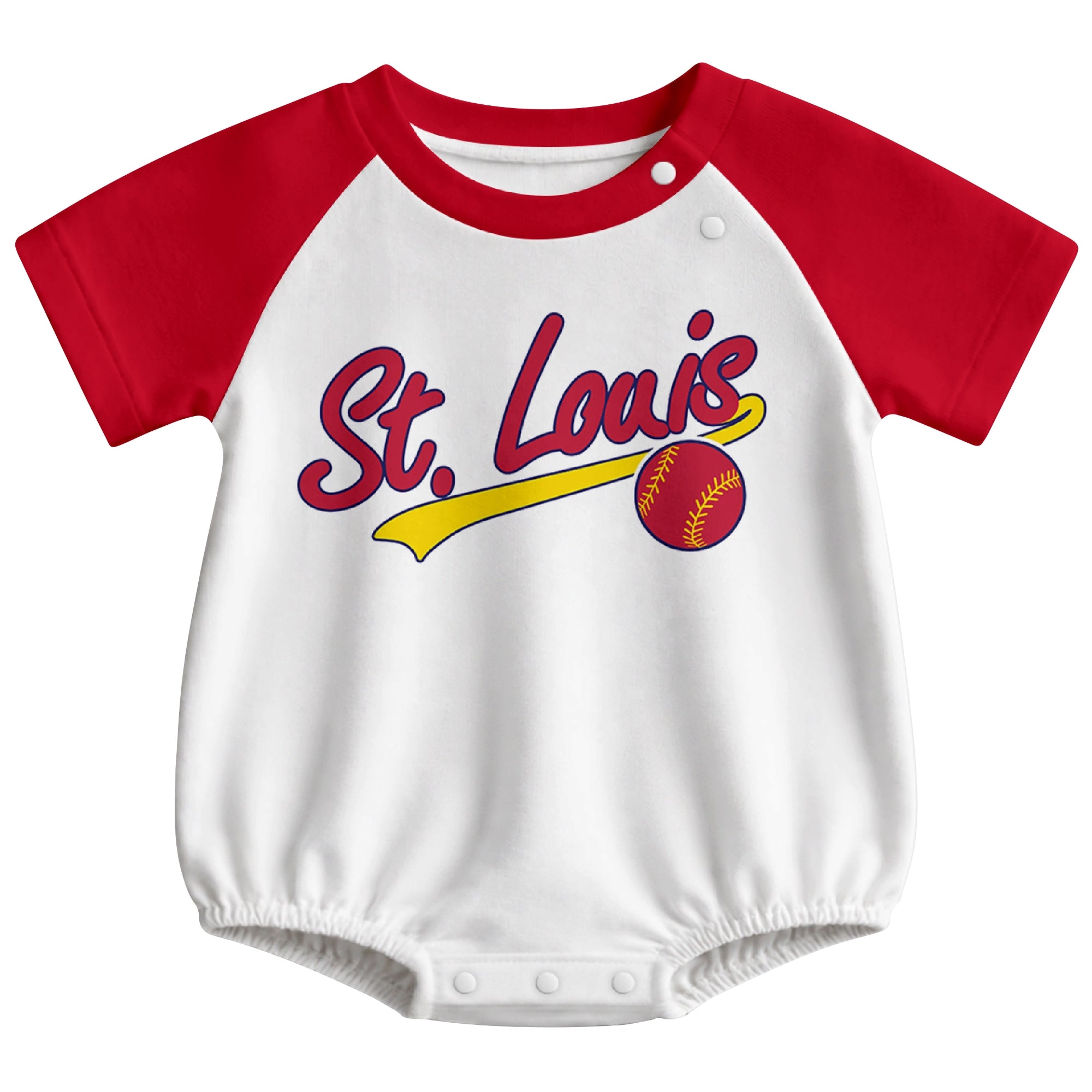 St. Louis baseball baby bodysuit front view in White color style