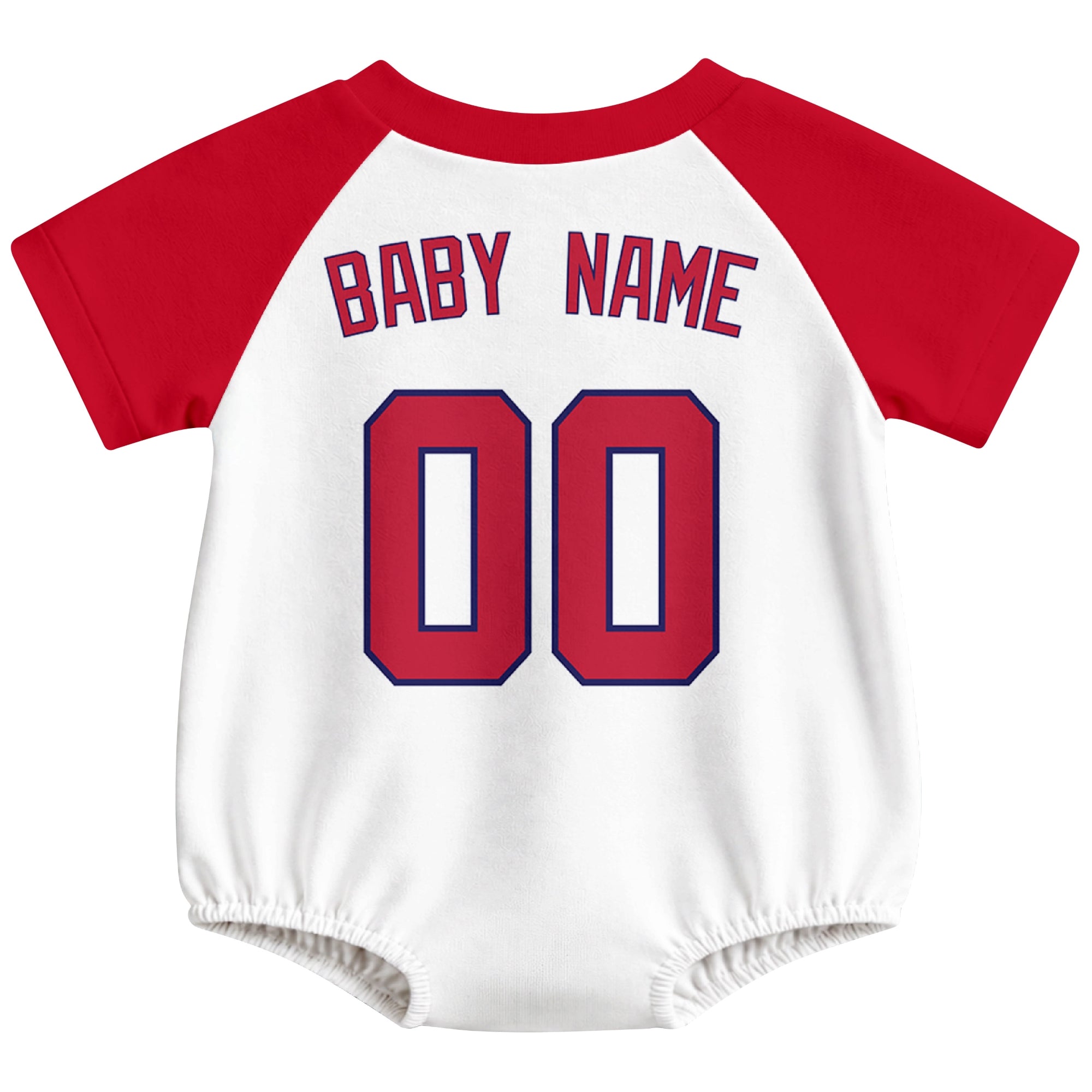 St. Louis baseball baby bodysuit back view in White color style with custom baby name and number