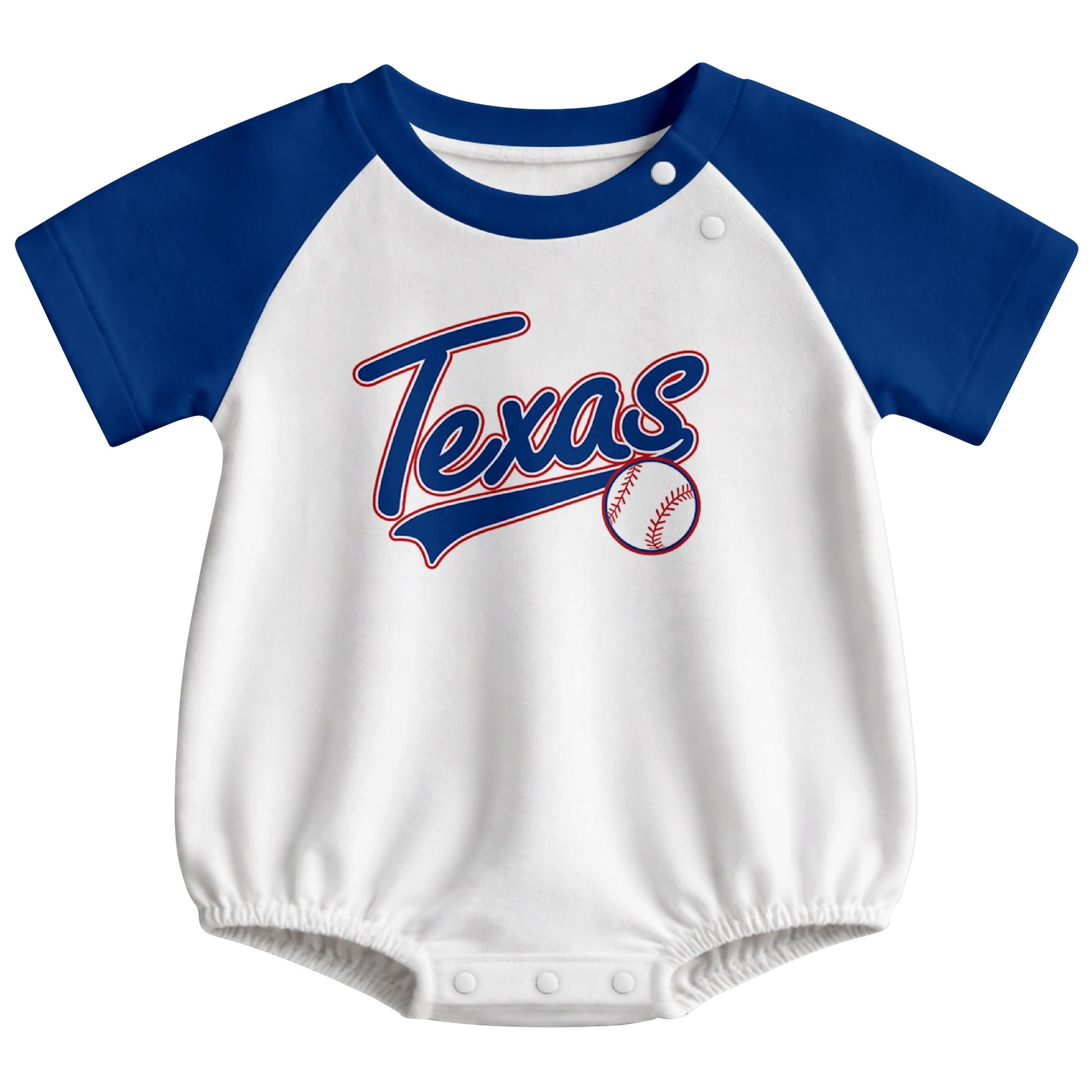 Texas baseball baby bodysuit front view in White color style