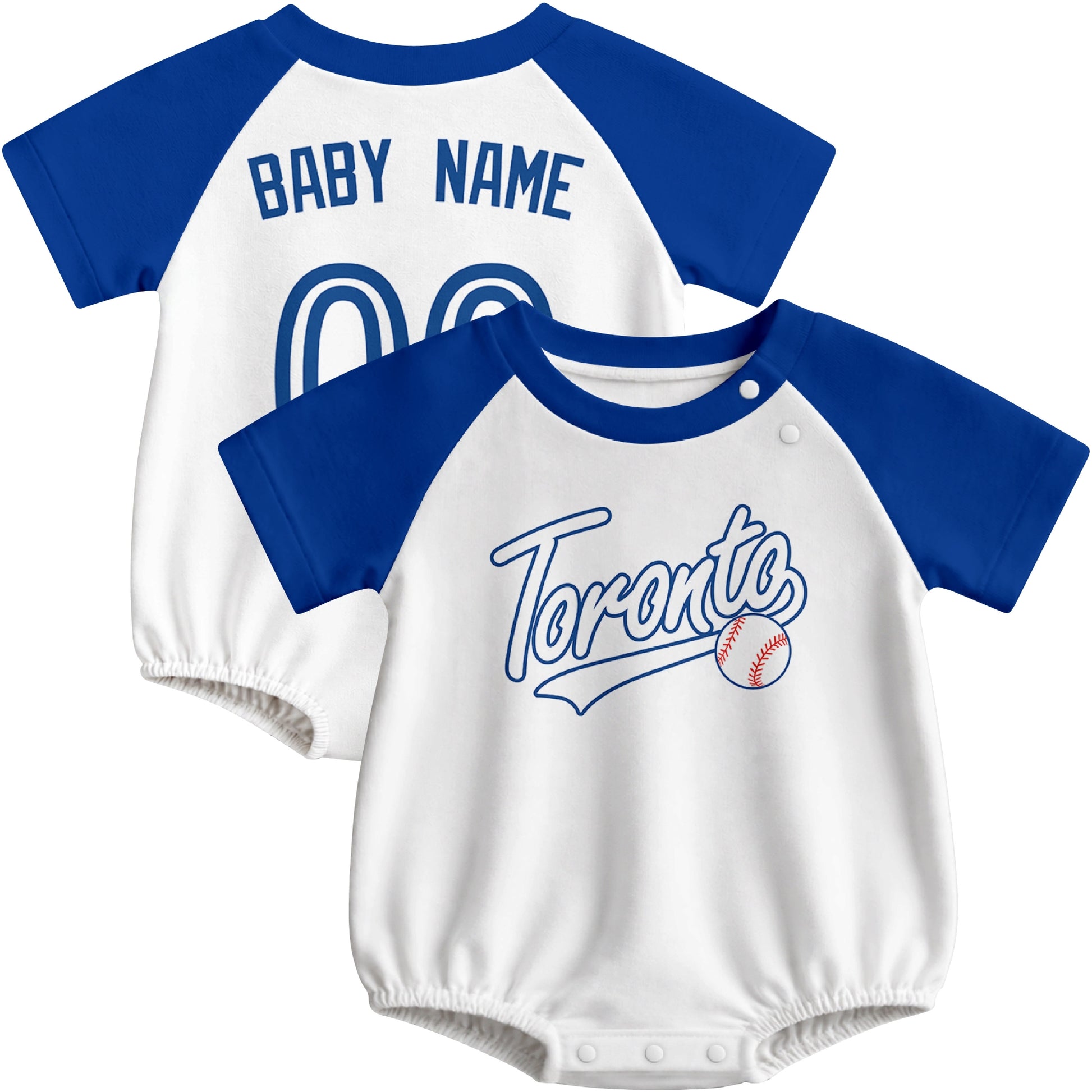 Toronto baseball baby bodysuit front and back view in White color style