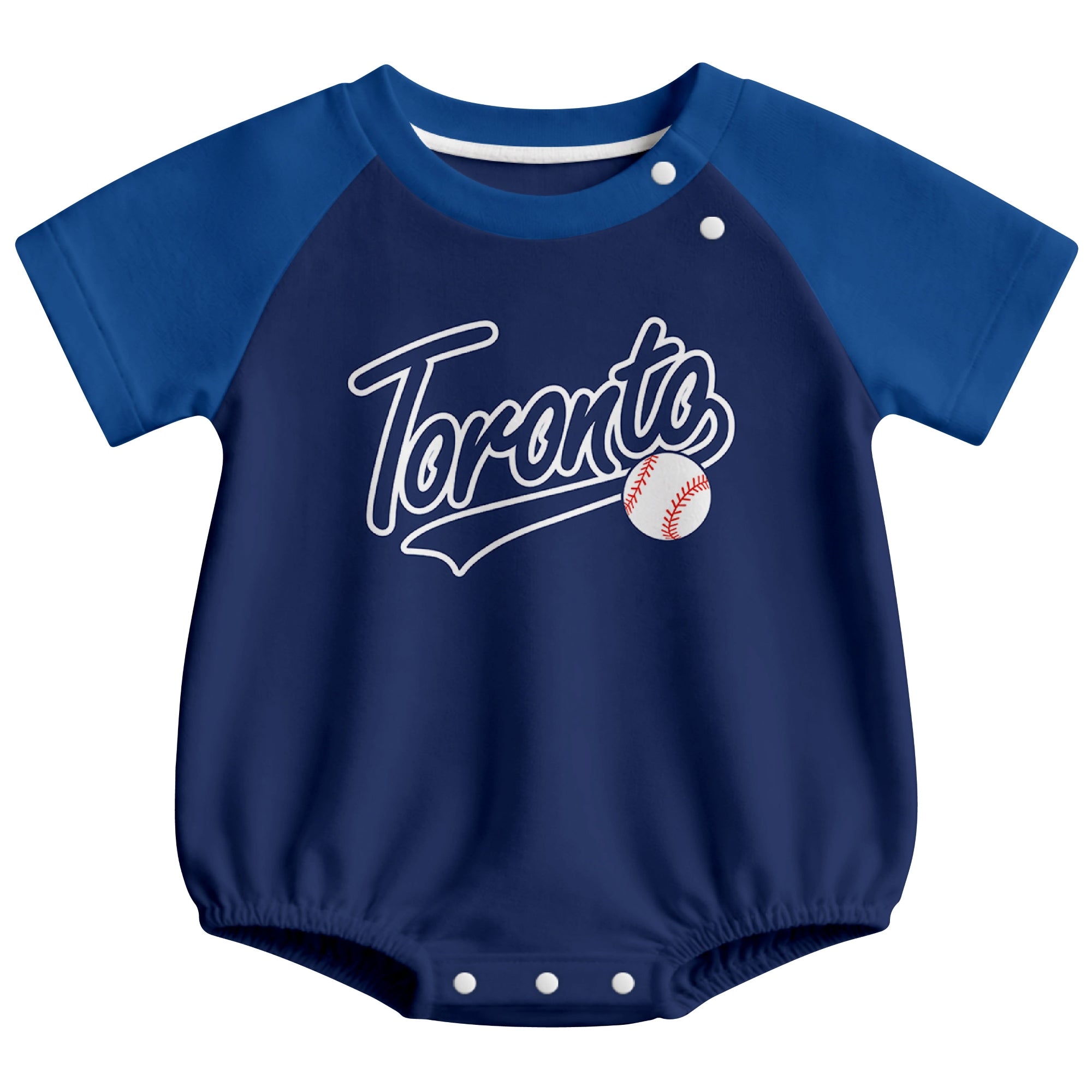 Toronto baseball baby bodysuit front view in Royal color style