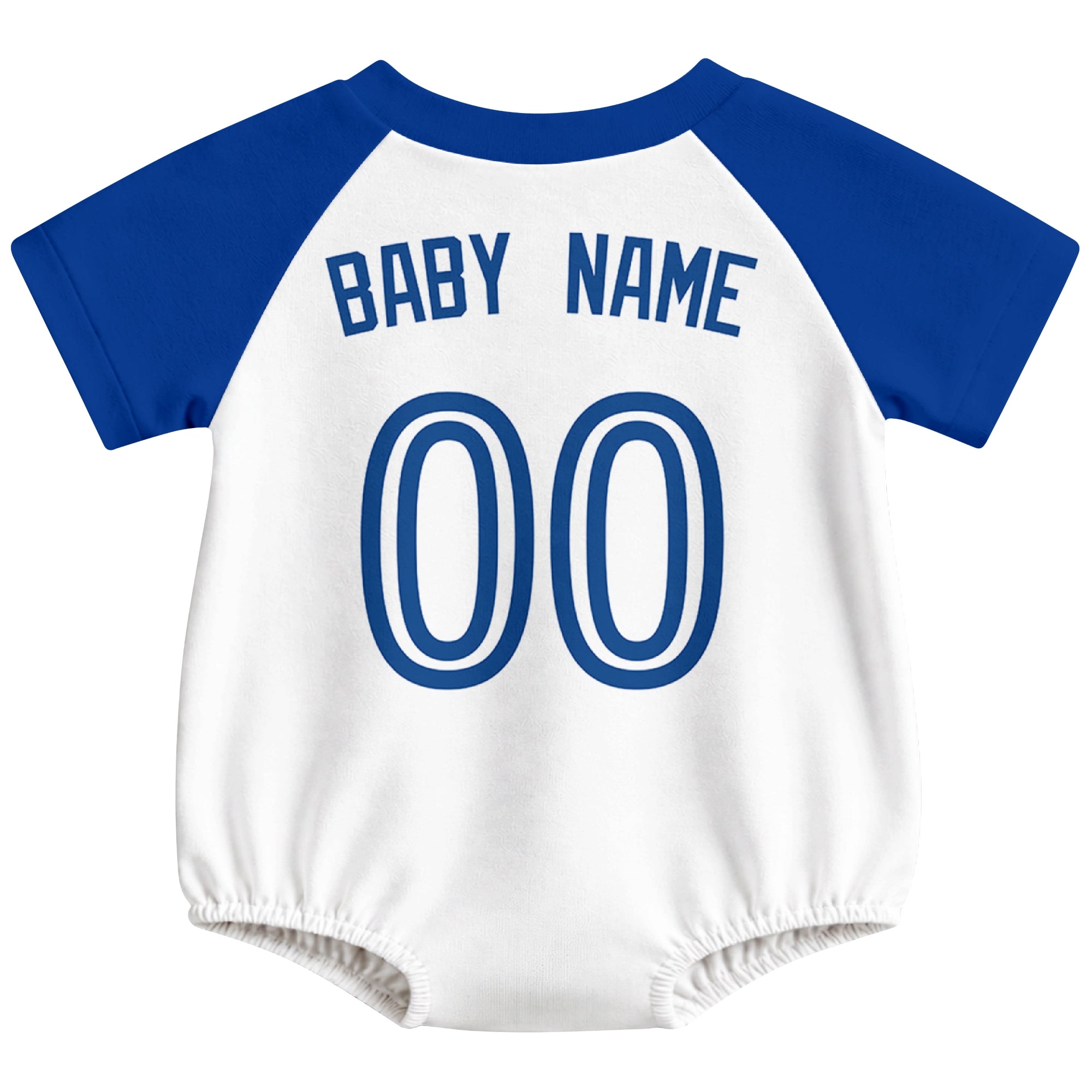 Toronto baseball baby bodysuit back view in White color style with custom baby name and number