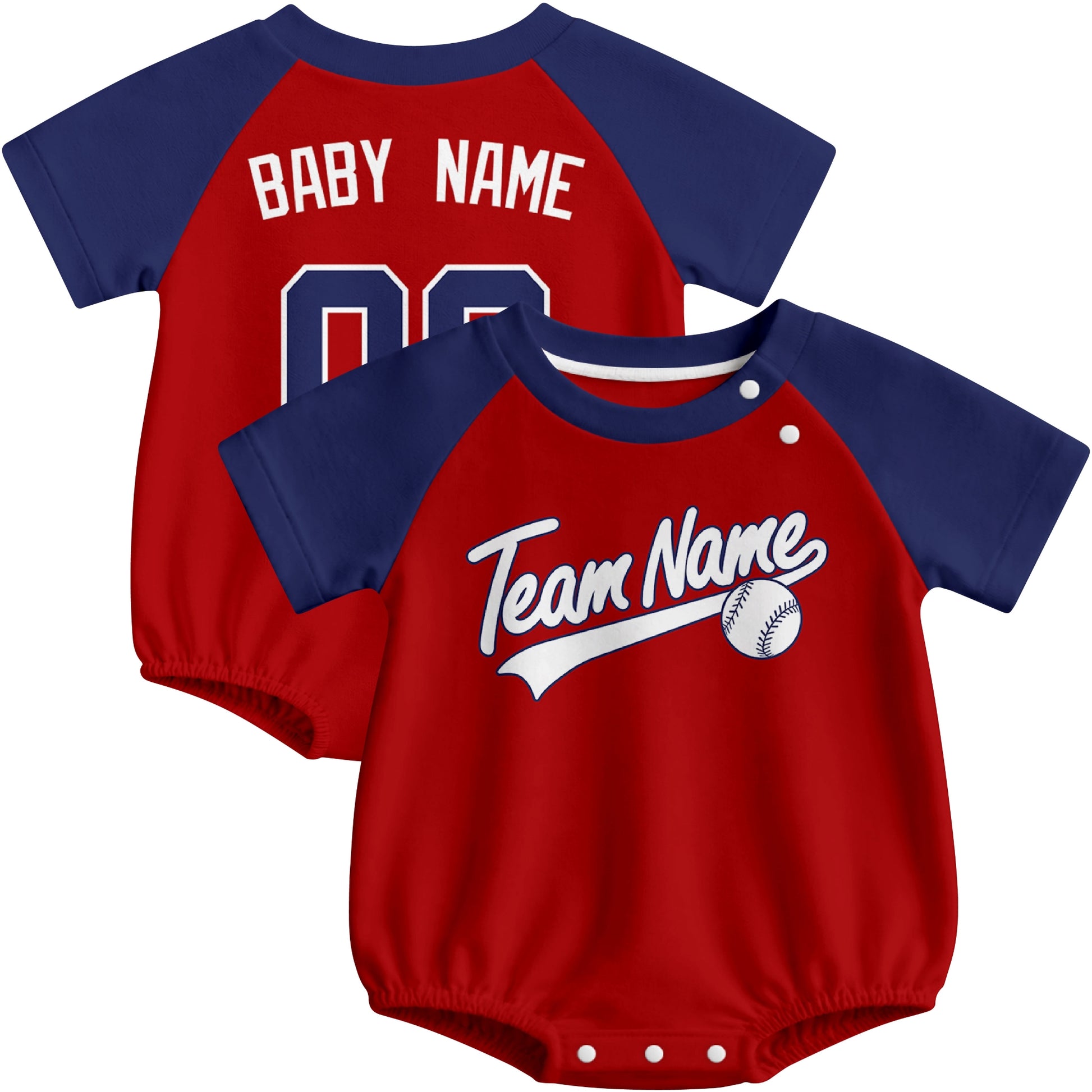 Washington baseball baby bodysuit front and back view in Red color style