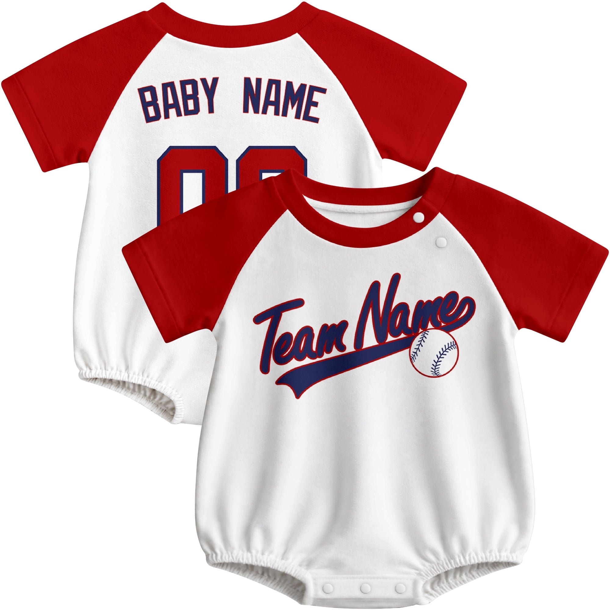 Washington baseball baby bodysuit front and back view in White color style