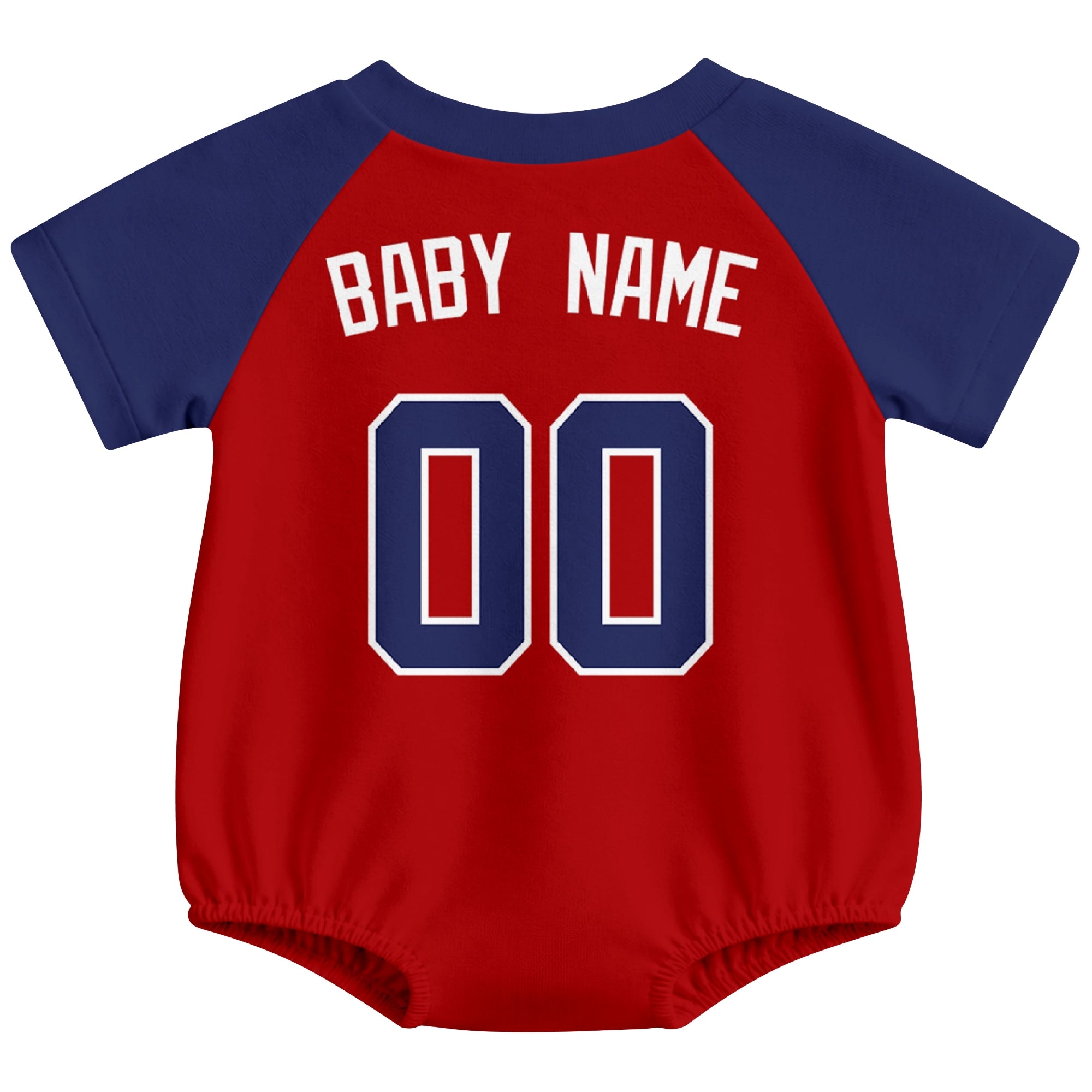 Washington baseball baby bodysuit back view in Red color style with custom baby name and number
