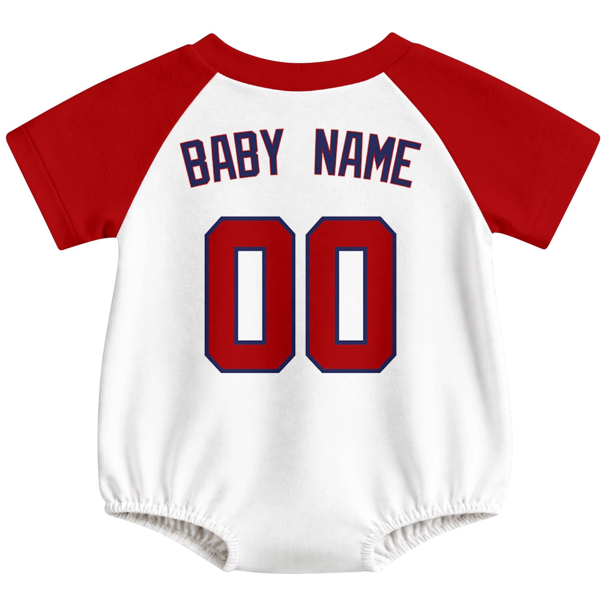 Washington baseball baby bodysuit back view in White color style with custom baby name and number