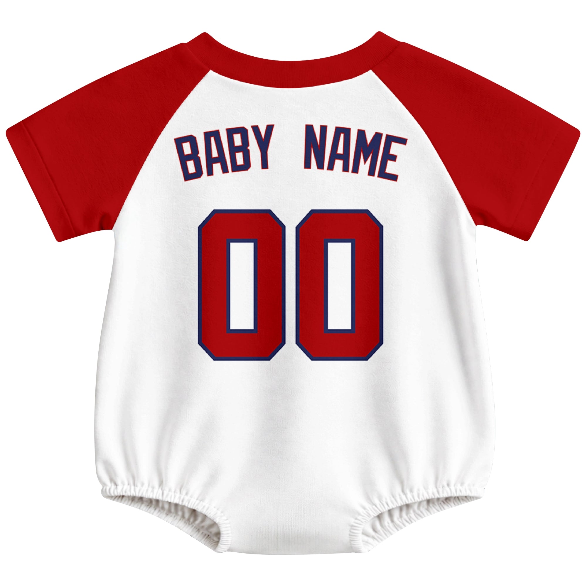 Washington baseball baby bodysuit back view in White color style with custom baby name and number
