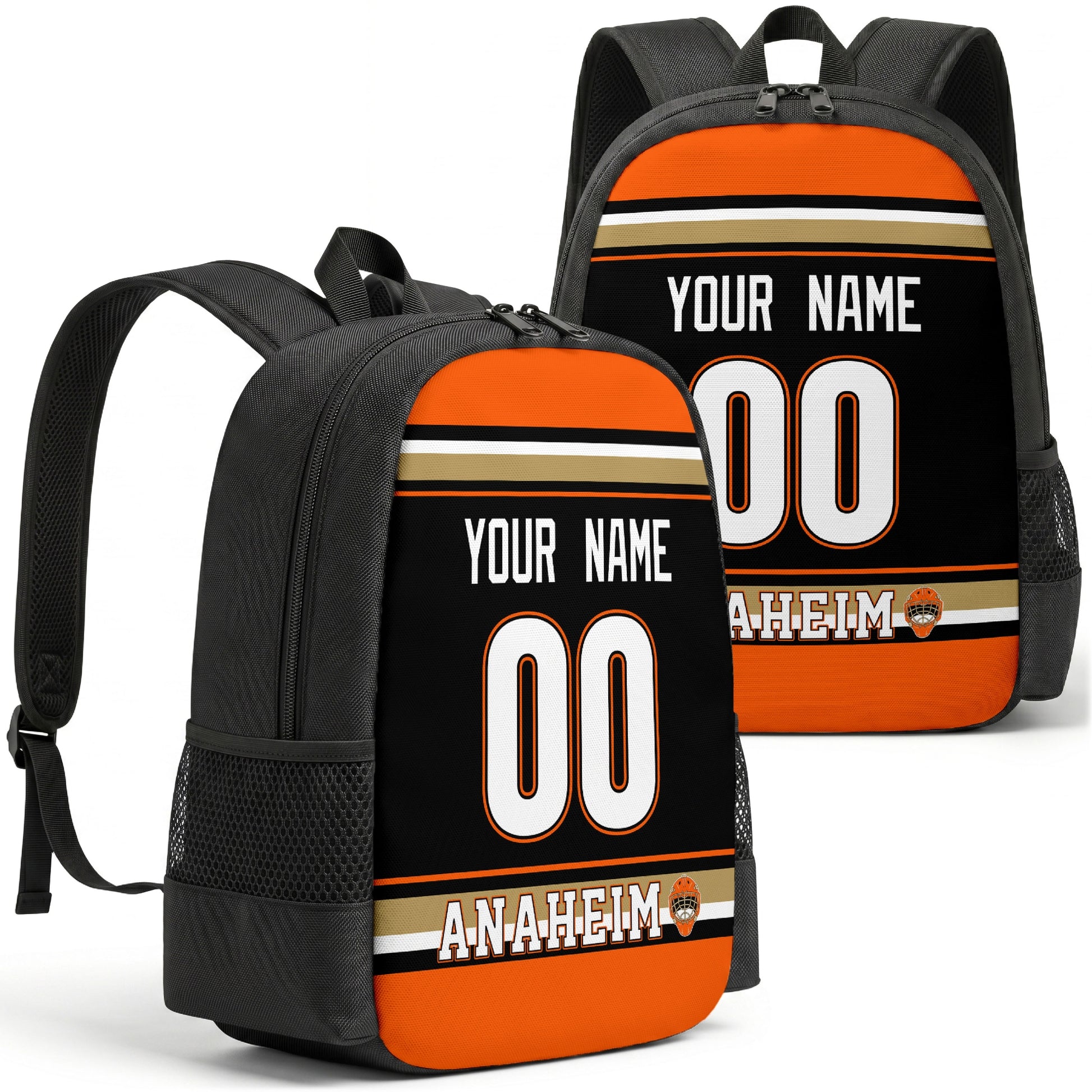 Anaheim custom hockey backpack front and back product view