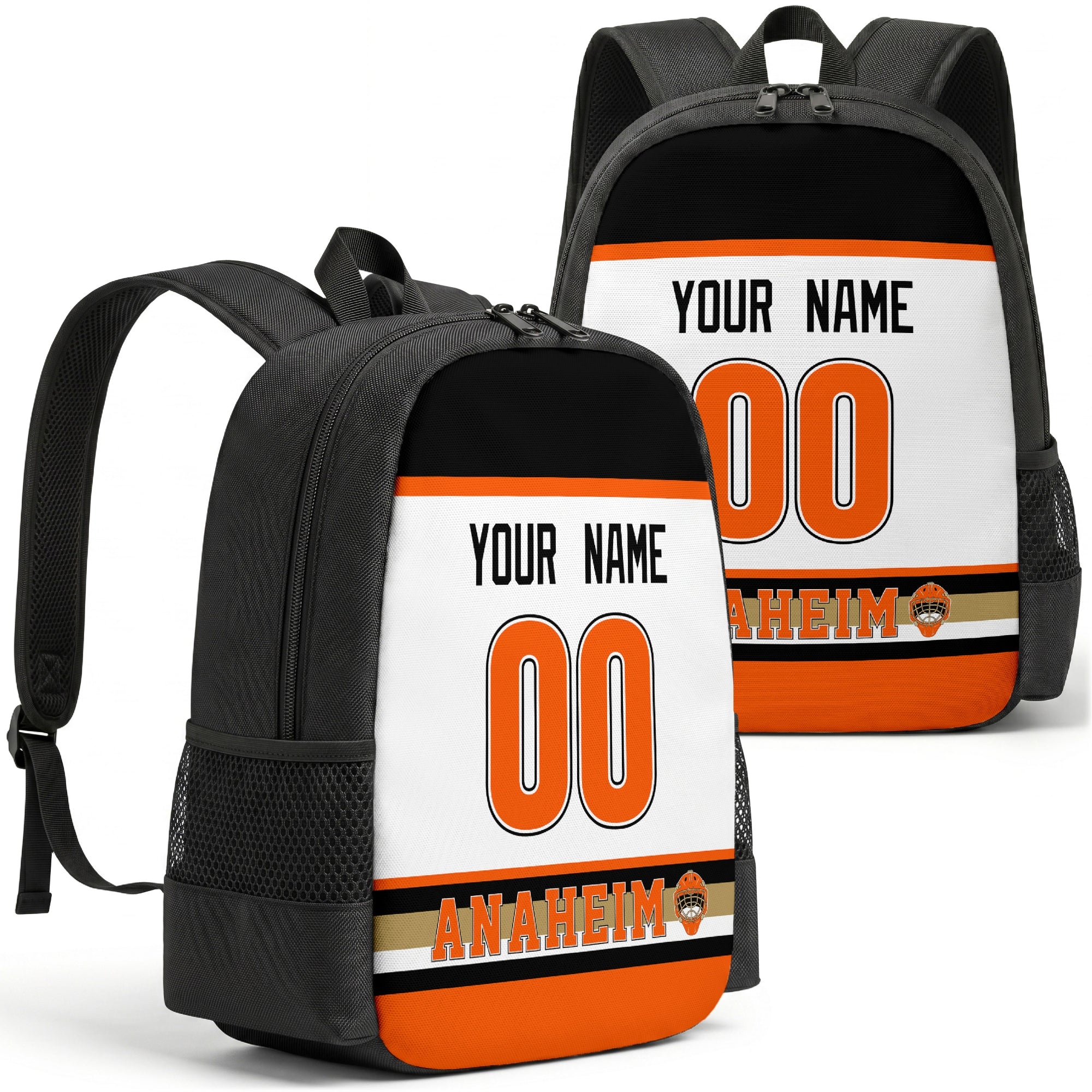 Anaheim personalized hockey backpack alternate front and back product view
