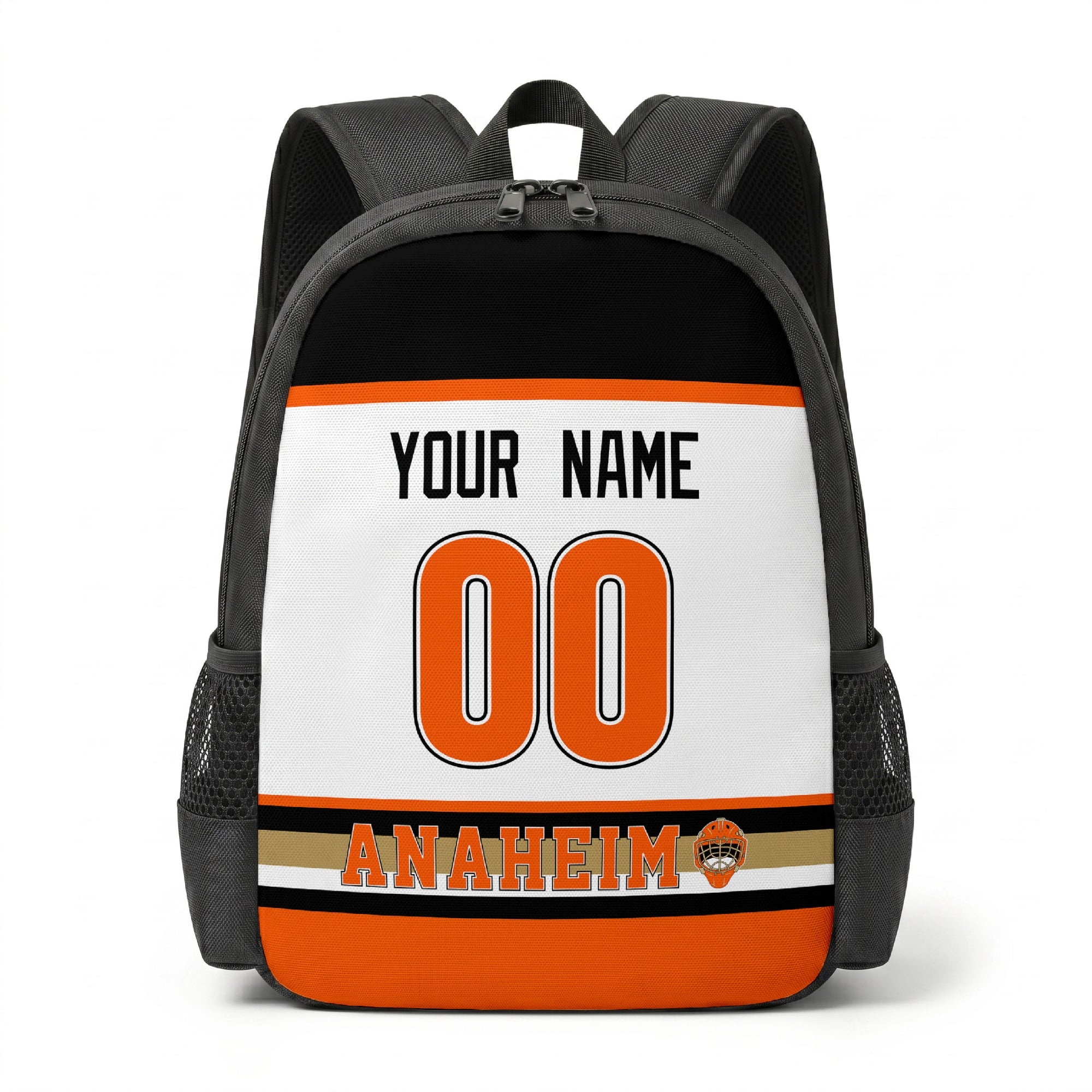 Anaheim personalized hockey backpack alternate front view
