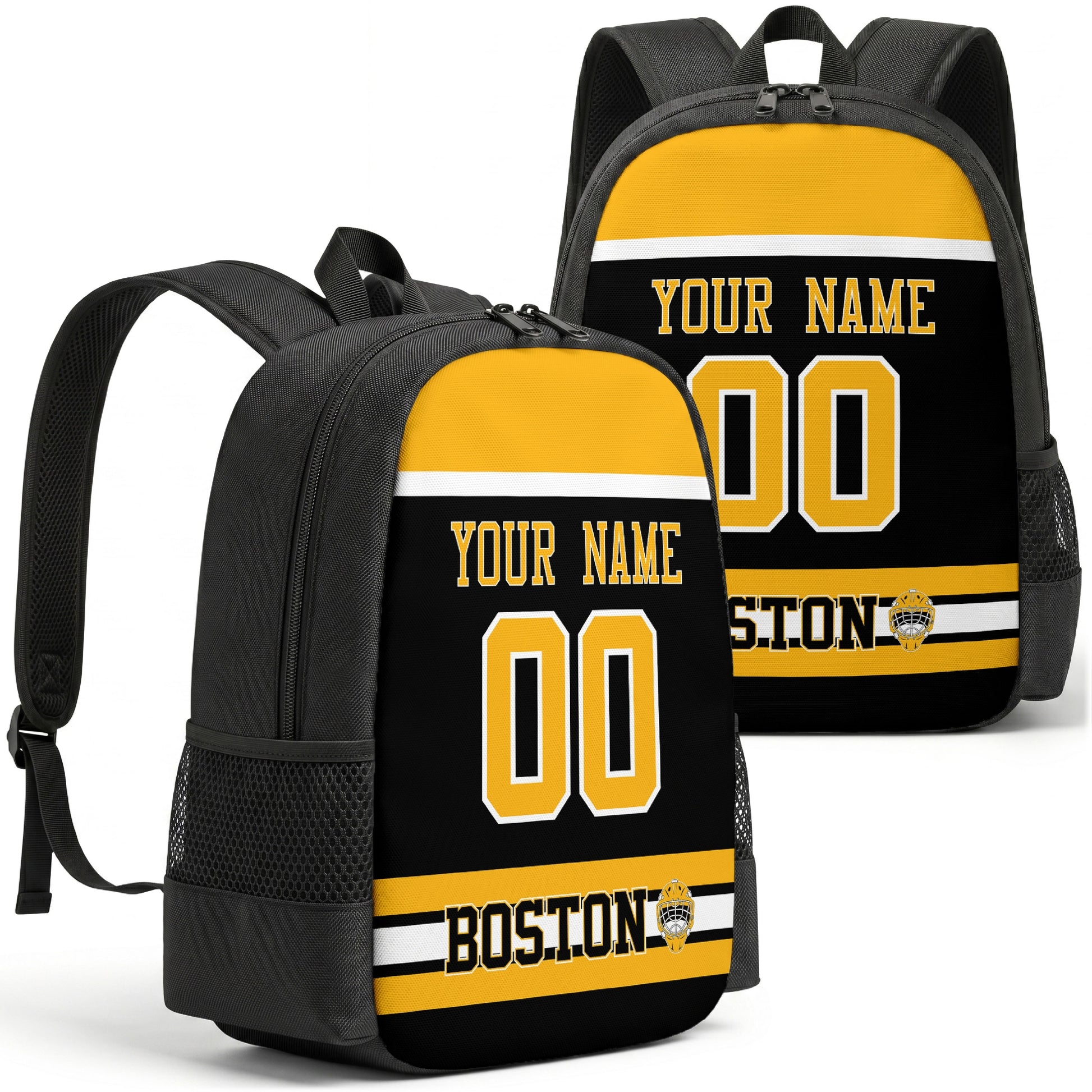 Boston custom hockey backpack front and back product view