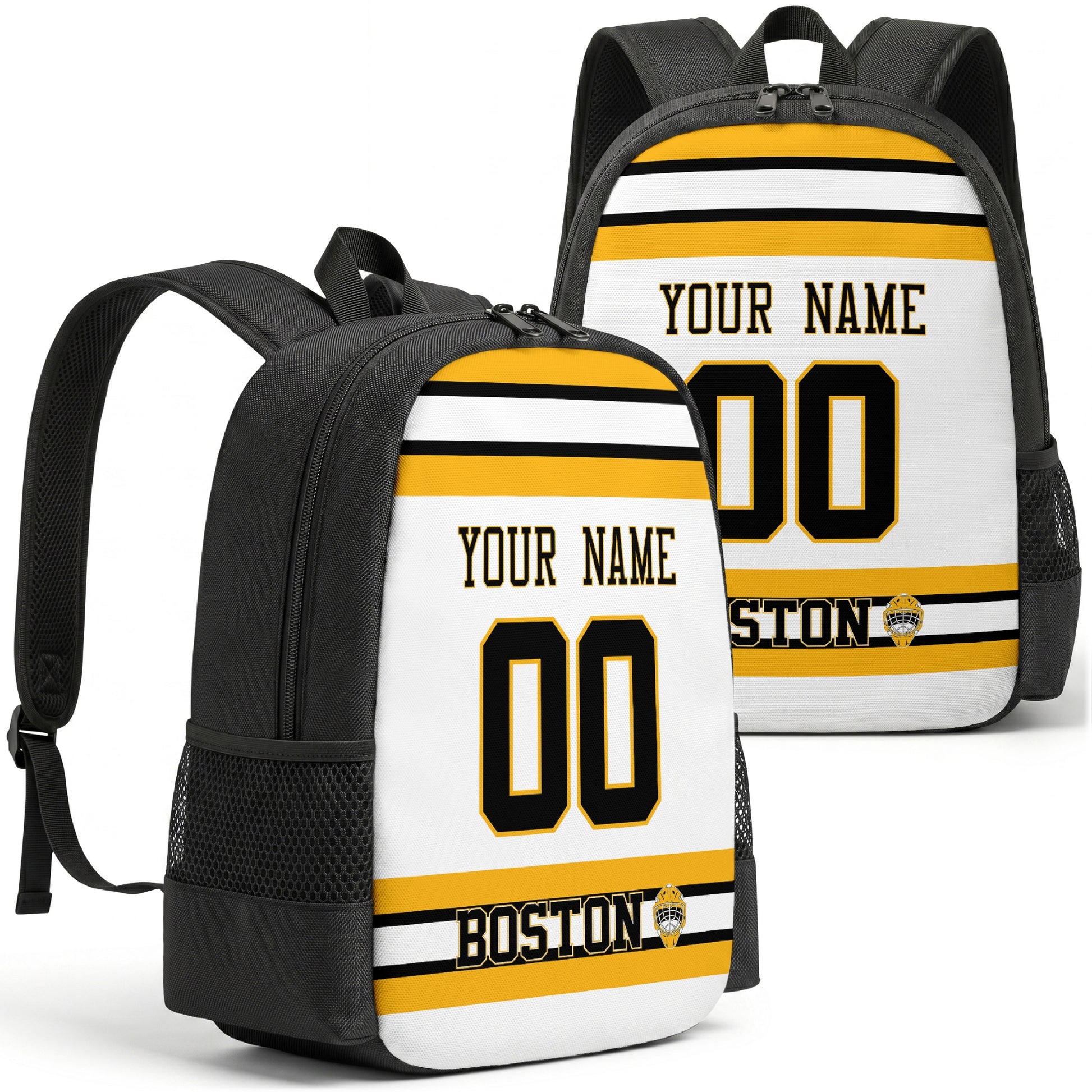 Boston personalized hockey backpack alternate front and back product view