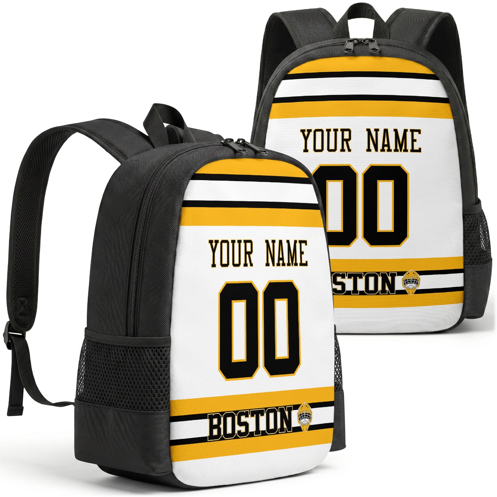 Boston personalized hockey backpack alternate front and back product view