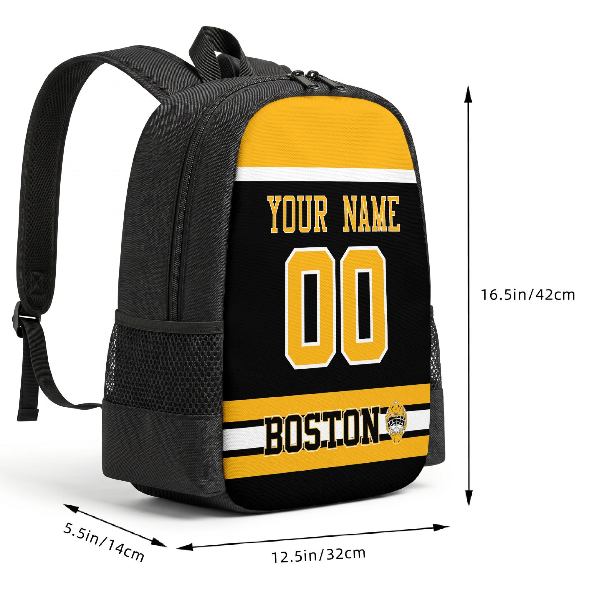 Boston custom hockey backpack size chart 16.5 by 12.5 by 5.5 inches