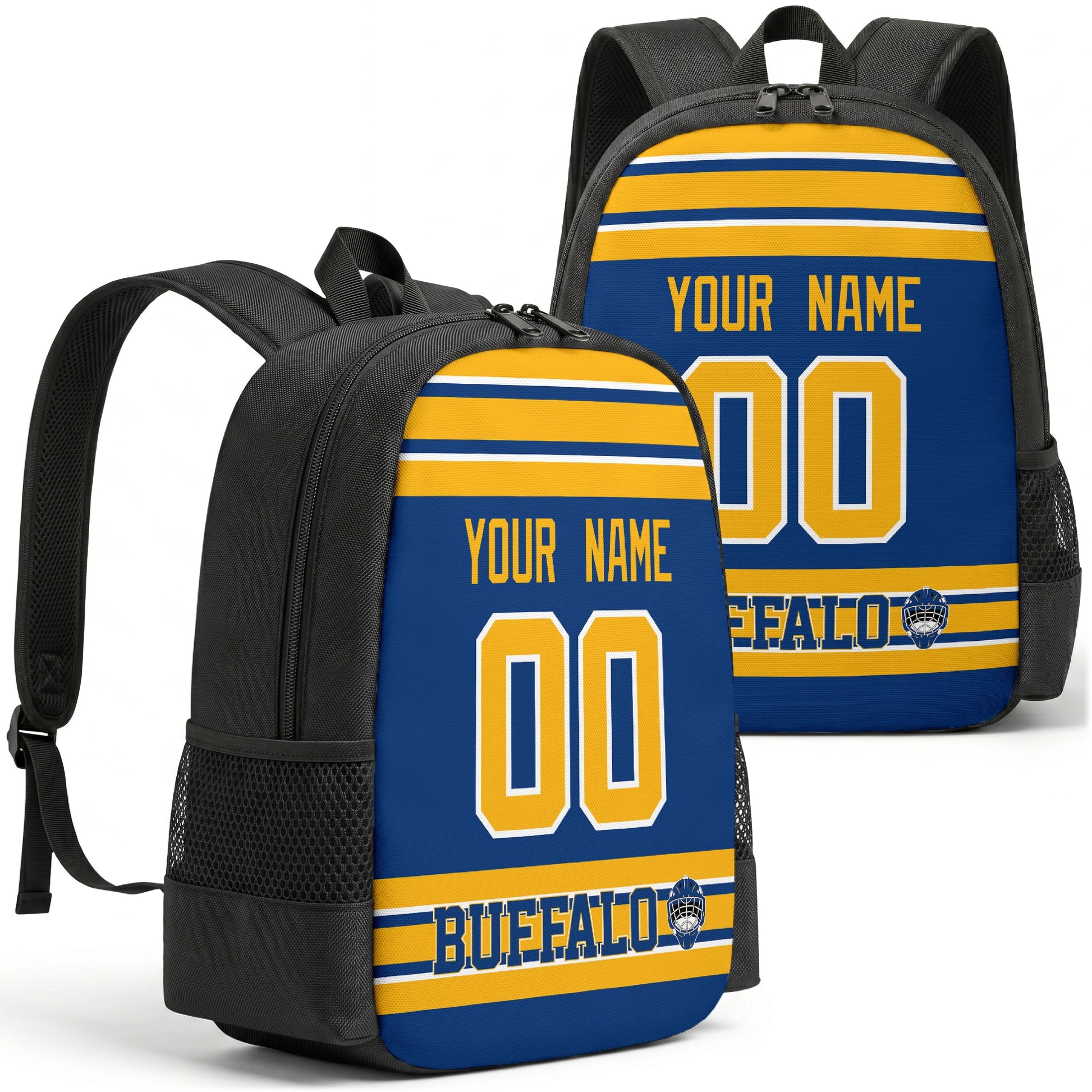 Buffalo custom hockey backpack front and back product view