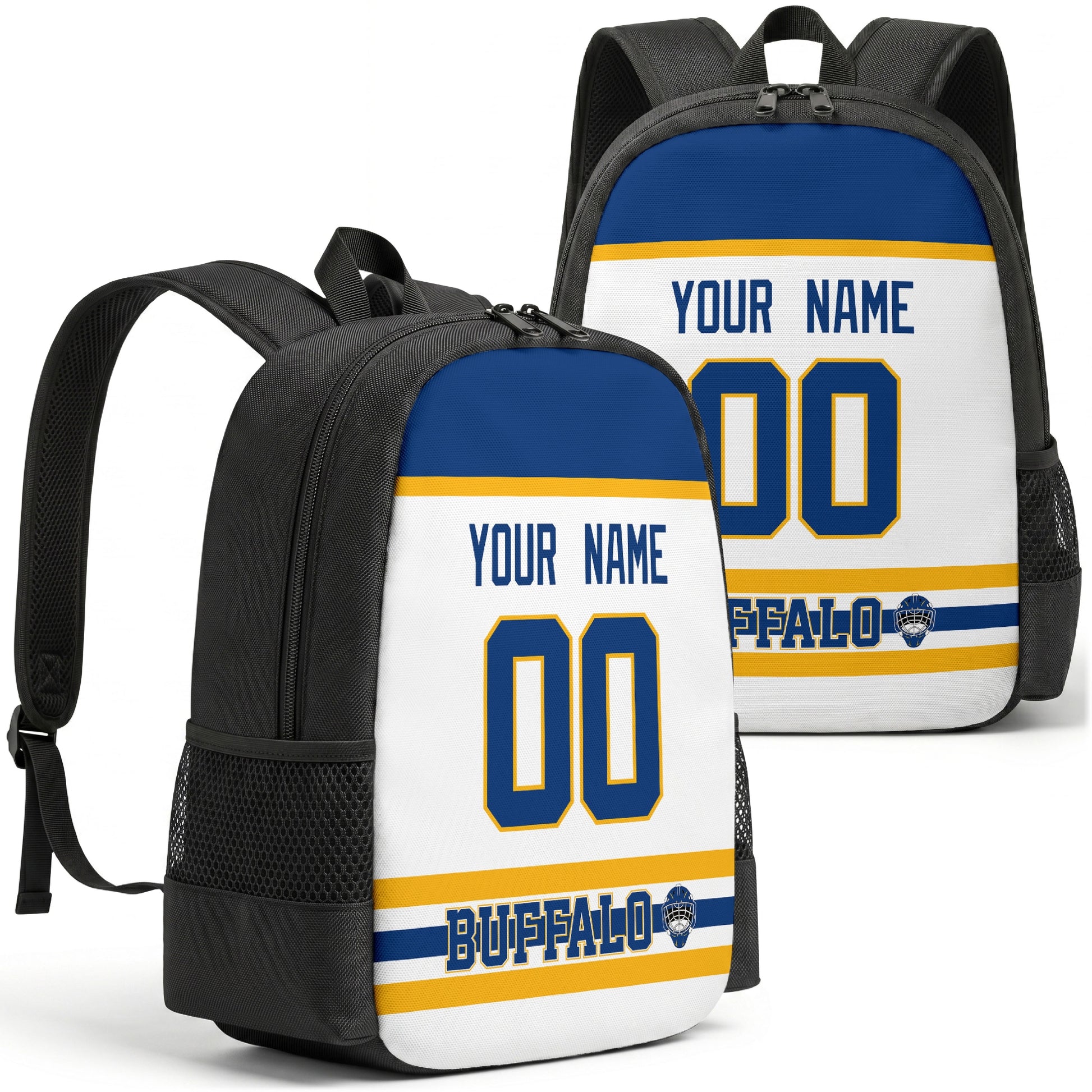Buffalo personalized hockey backpack alternate front and back product view