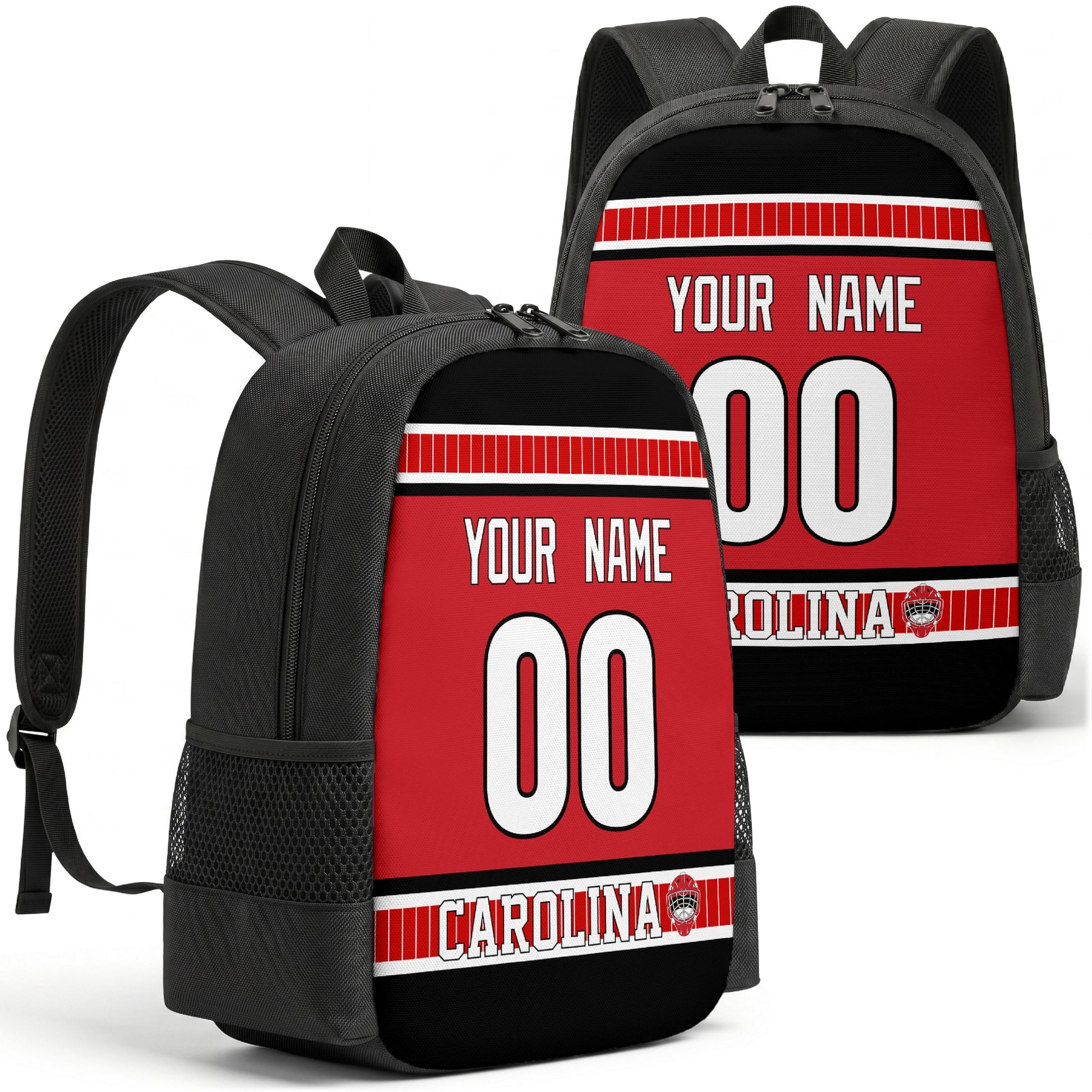 Carolina custom hockey backpack front and back product view