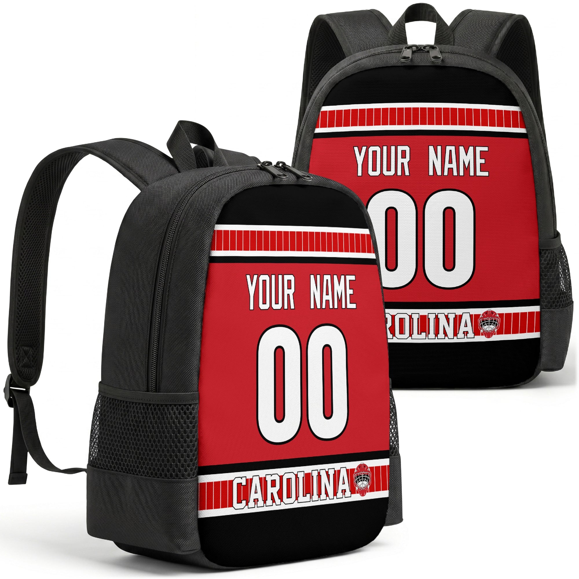 Carolina custom hockey backpack front and back product view