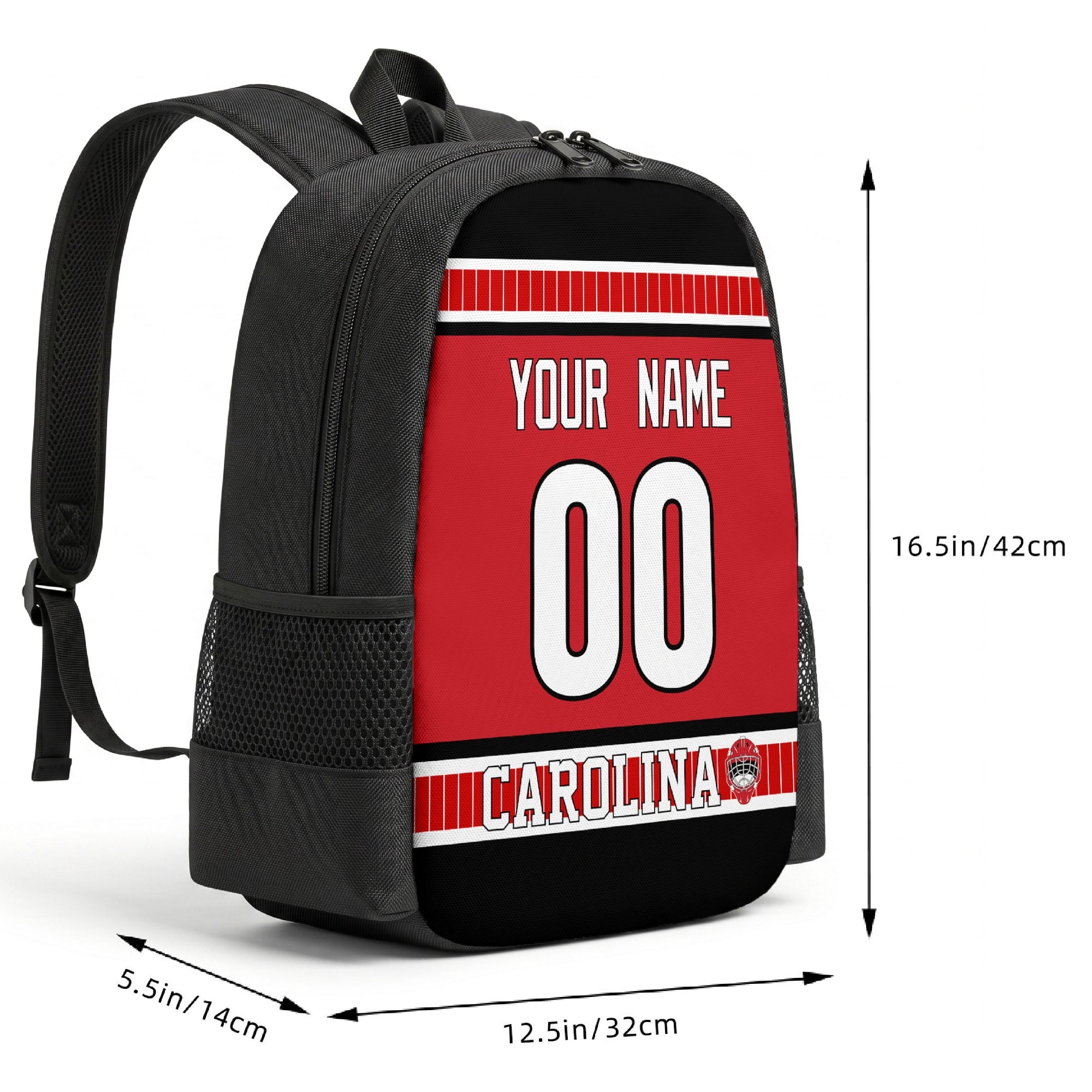 Carolina custom hockey backpack size chart 16.5 by 12.5 by 5.5 inches