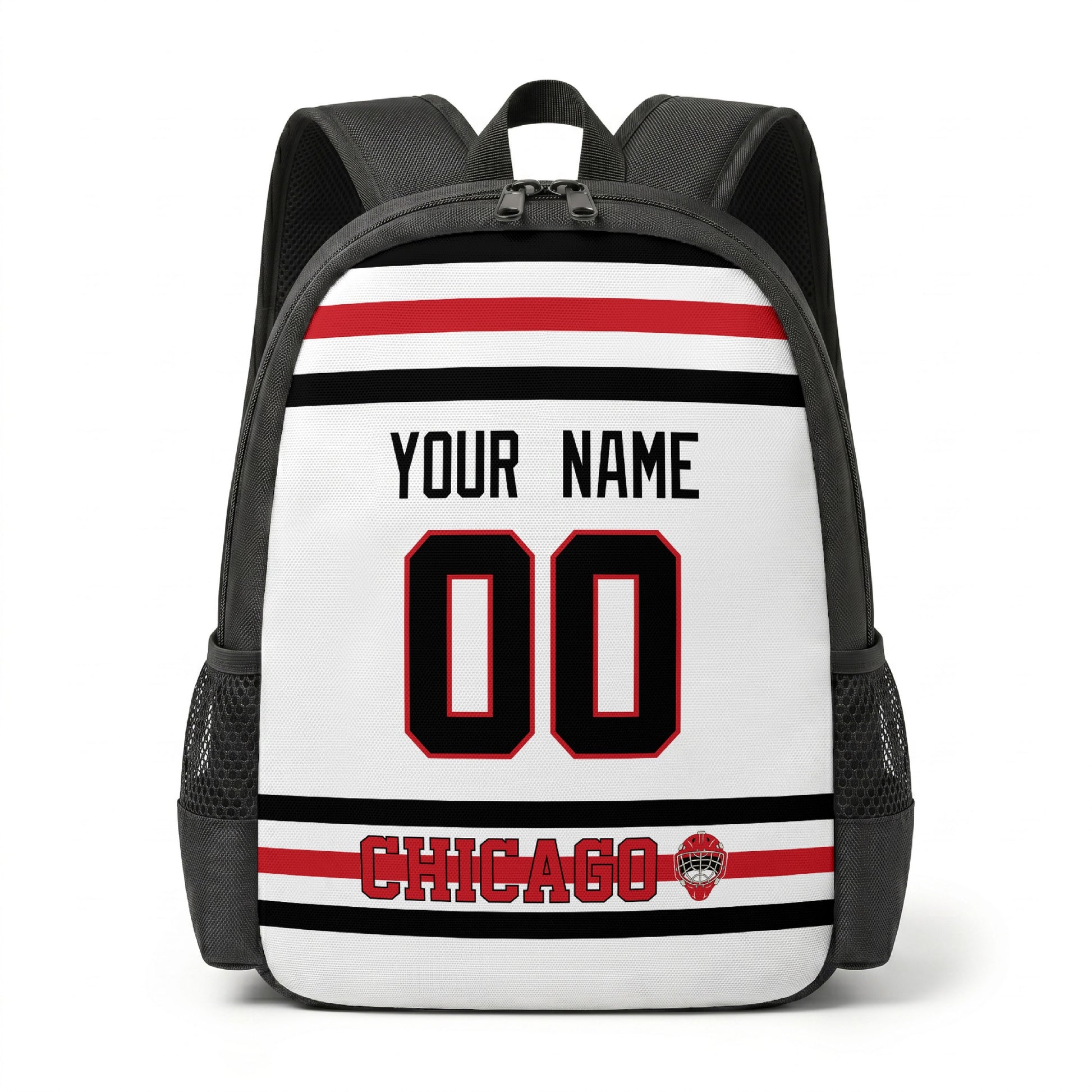 Chicago personalized hockey backpack alternate front view