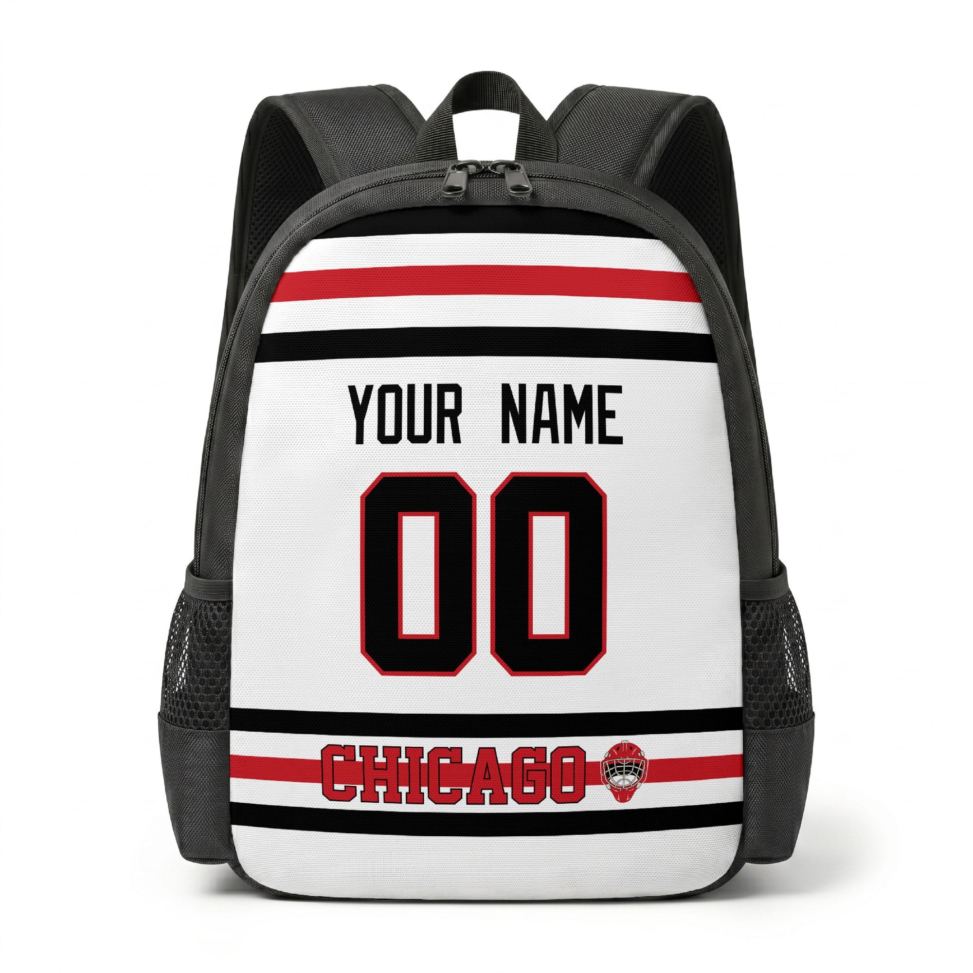 Chicago personalized hockey backpack alternate front view