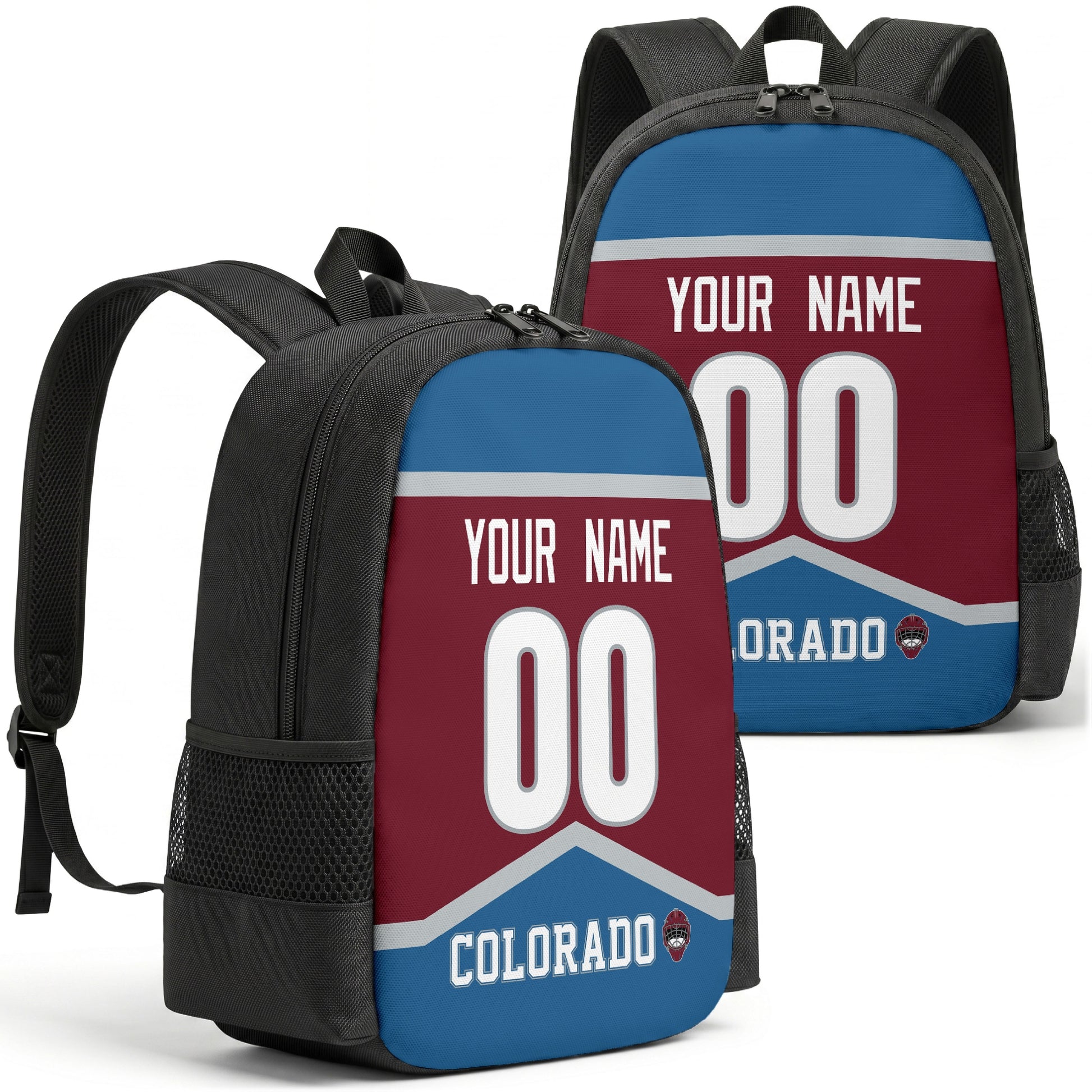 Colorado custom hockey backpack front and back product view
